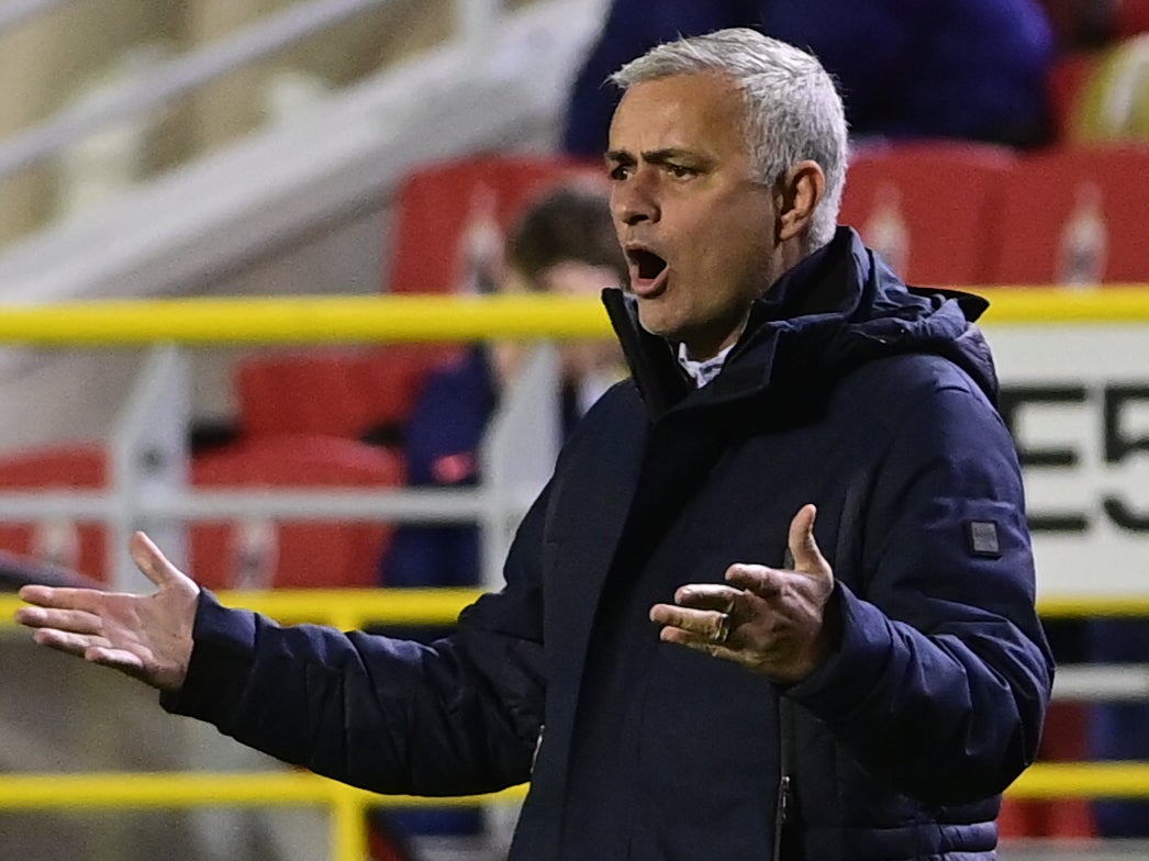 Jose Mourinho reacts during the match against Antwerp