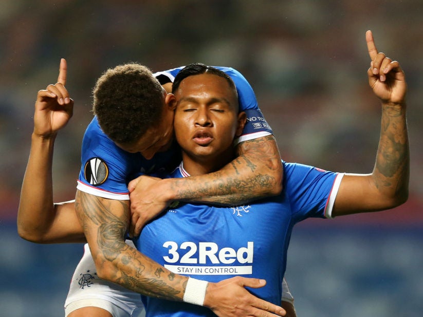 Alfredo Morelos of Rangers celebrates