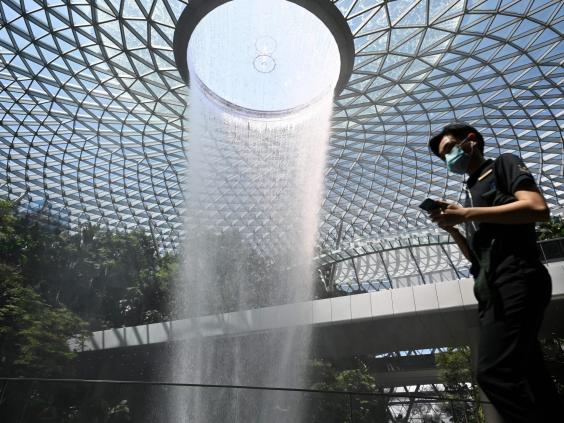 The Rain Vortex display at Jewel Changi Airport in Singapore