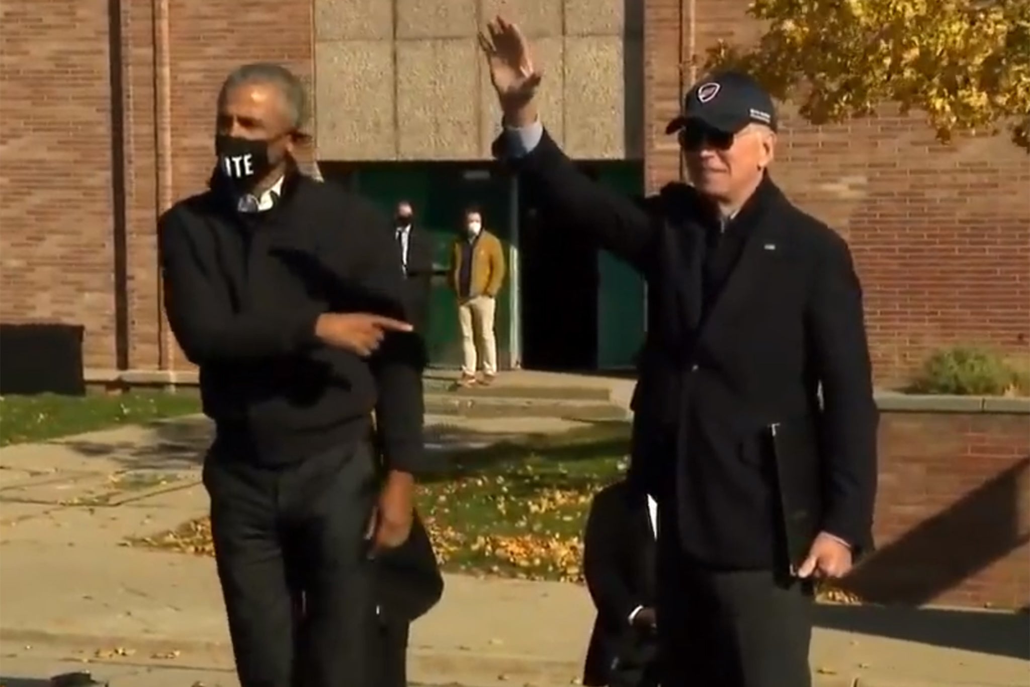 Barack Obama and Joe Biden in Flint, Michigan on Saturday