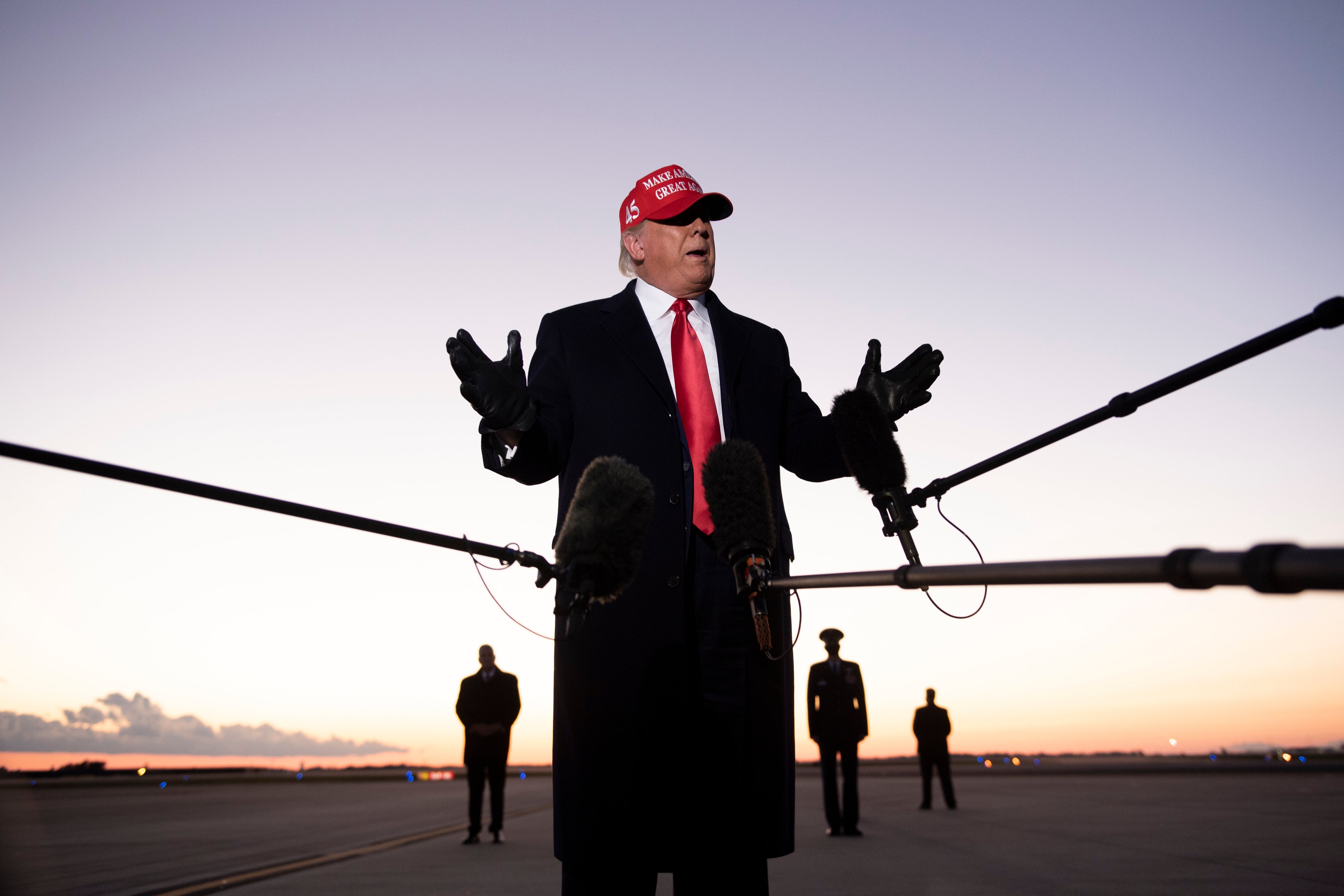 Donald Trump speaks to the press at Charlotte Douglas International Airport on 1 November in Charlotte, North Carolina.