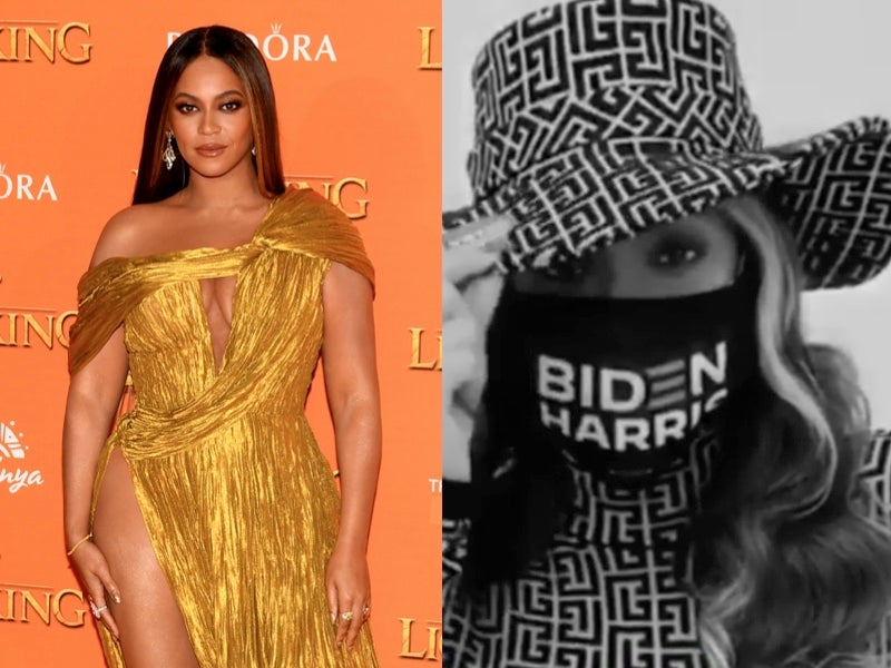 Beyoncé wears Joe Biden and Kamala Harris face mask ahead of election