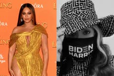 Beyoncé wears Joe Biden and Kamala Harris face mask ahead of election