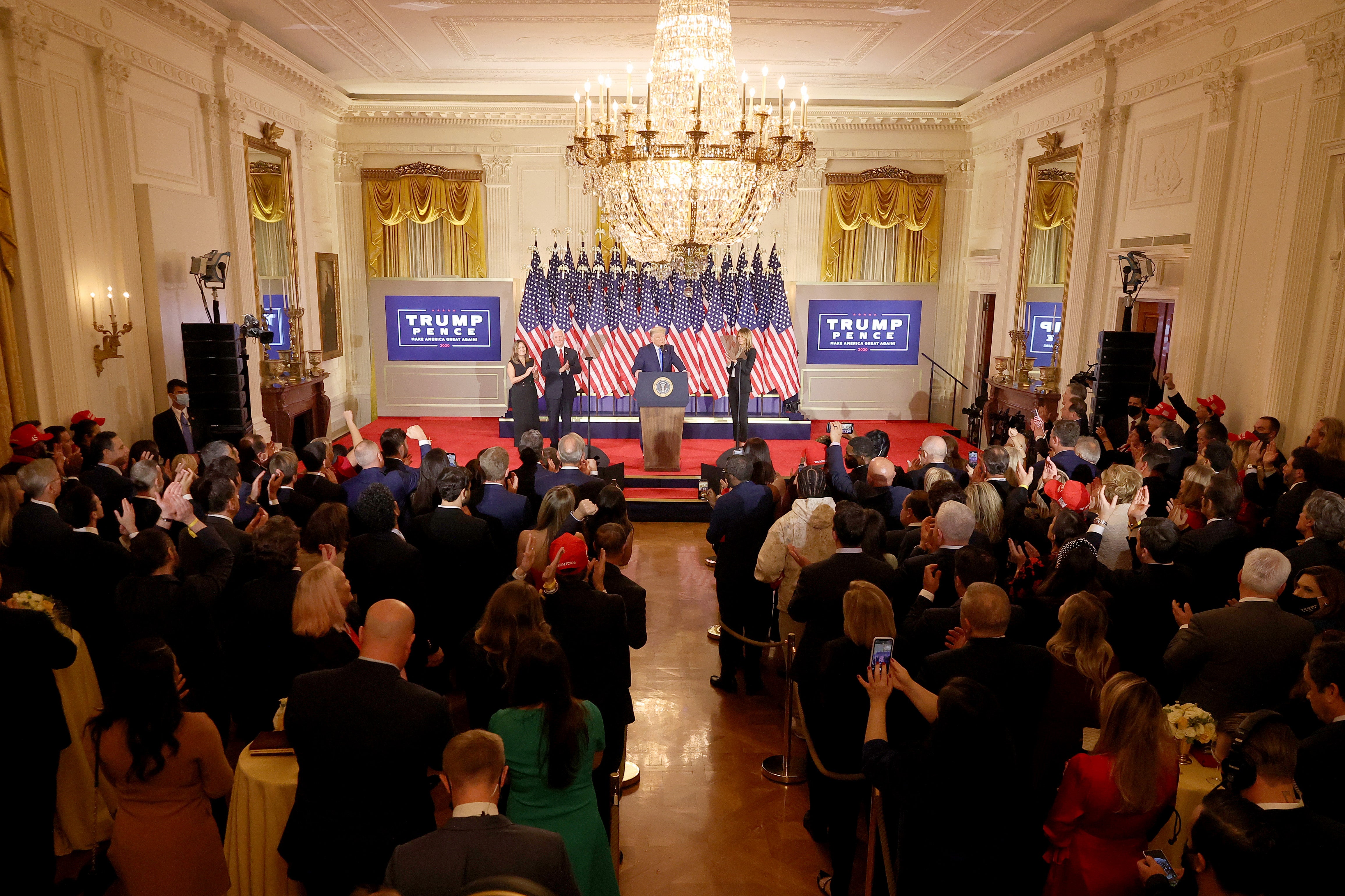 Donald Trump giving an address from the White House early on Wednesday morning