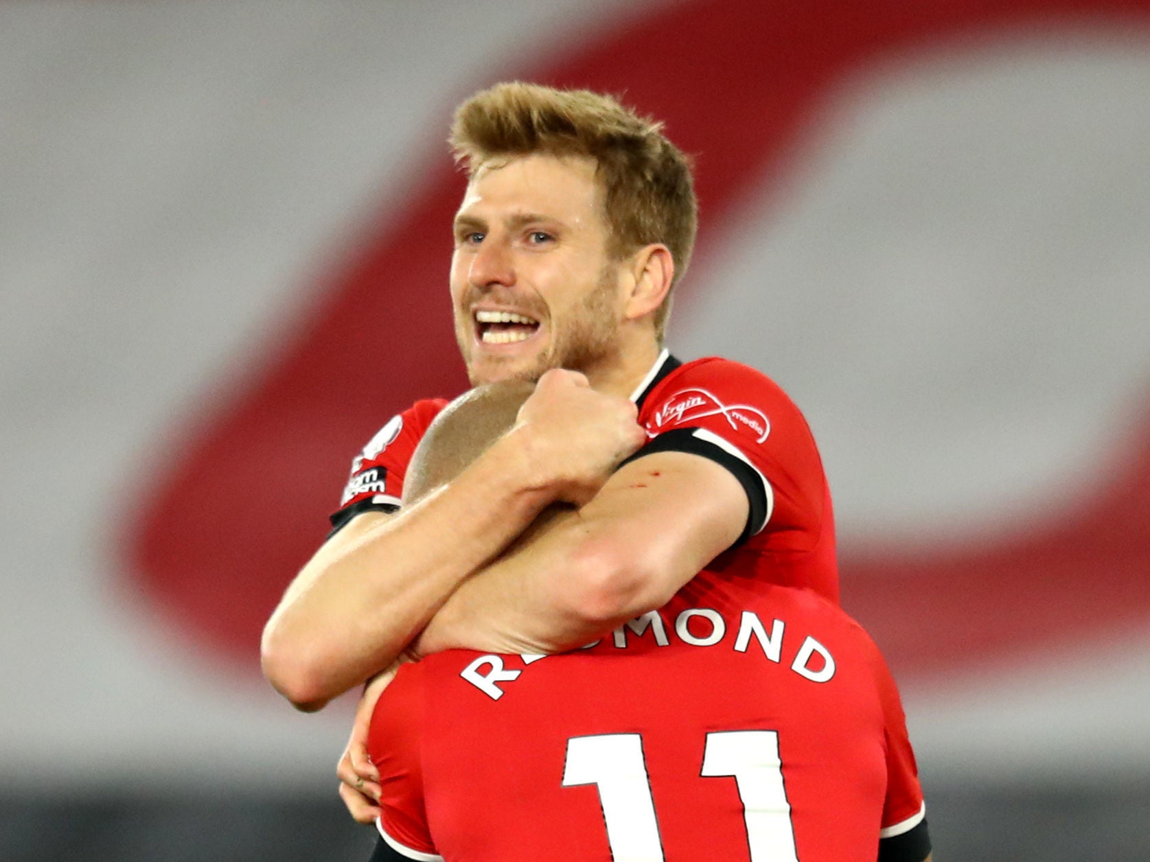 Stuart Armstrong celebrates scoring the second for Saints