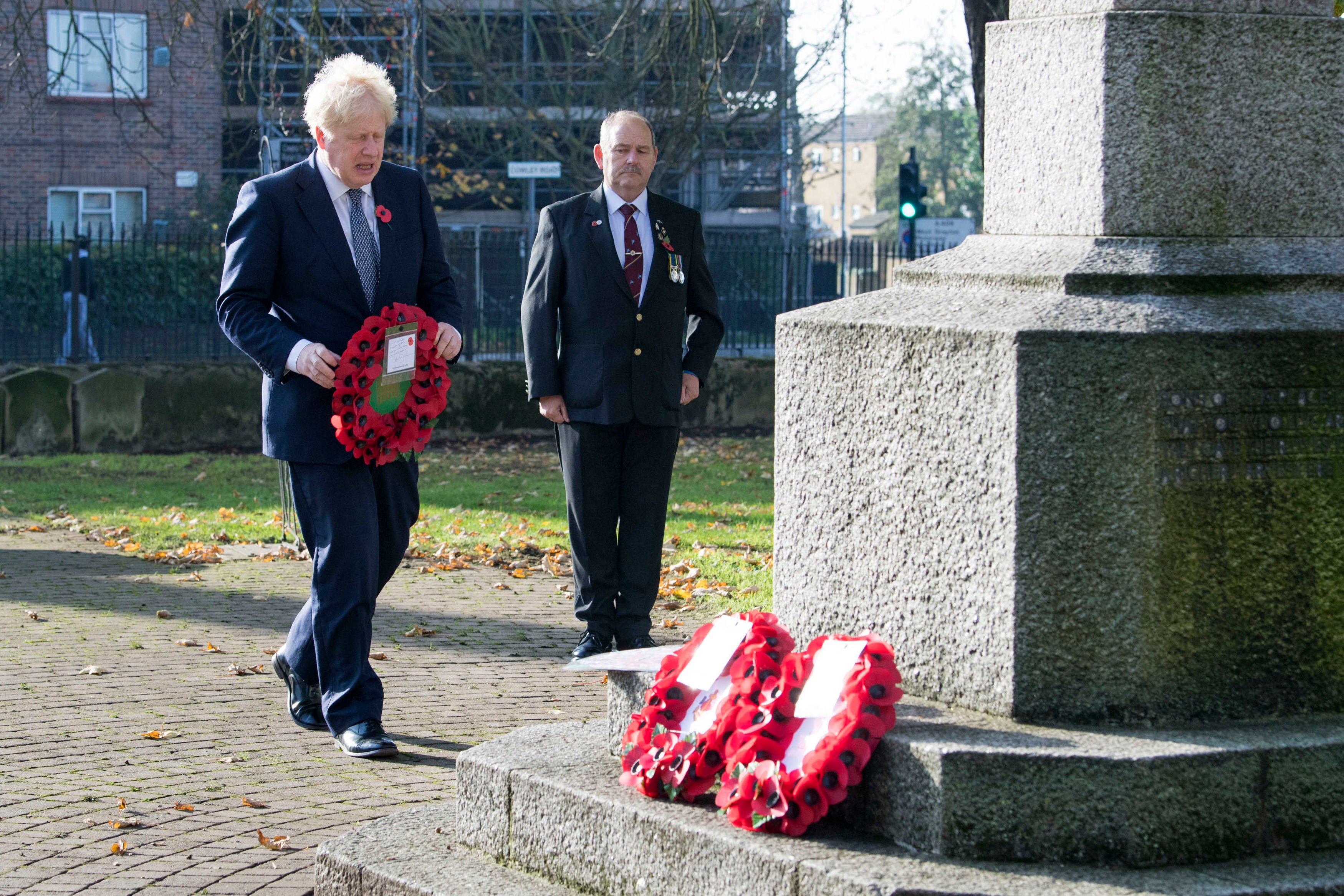 Prime minister Boris Johnson lays a wreath ahead of Remembrance Sunday