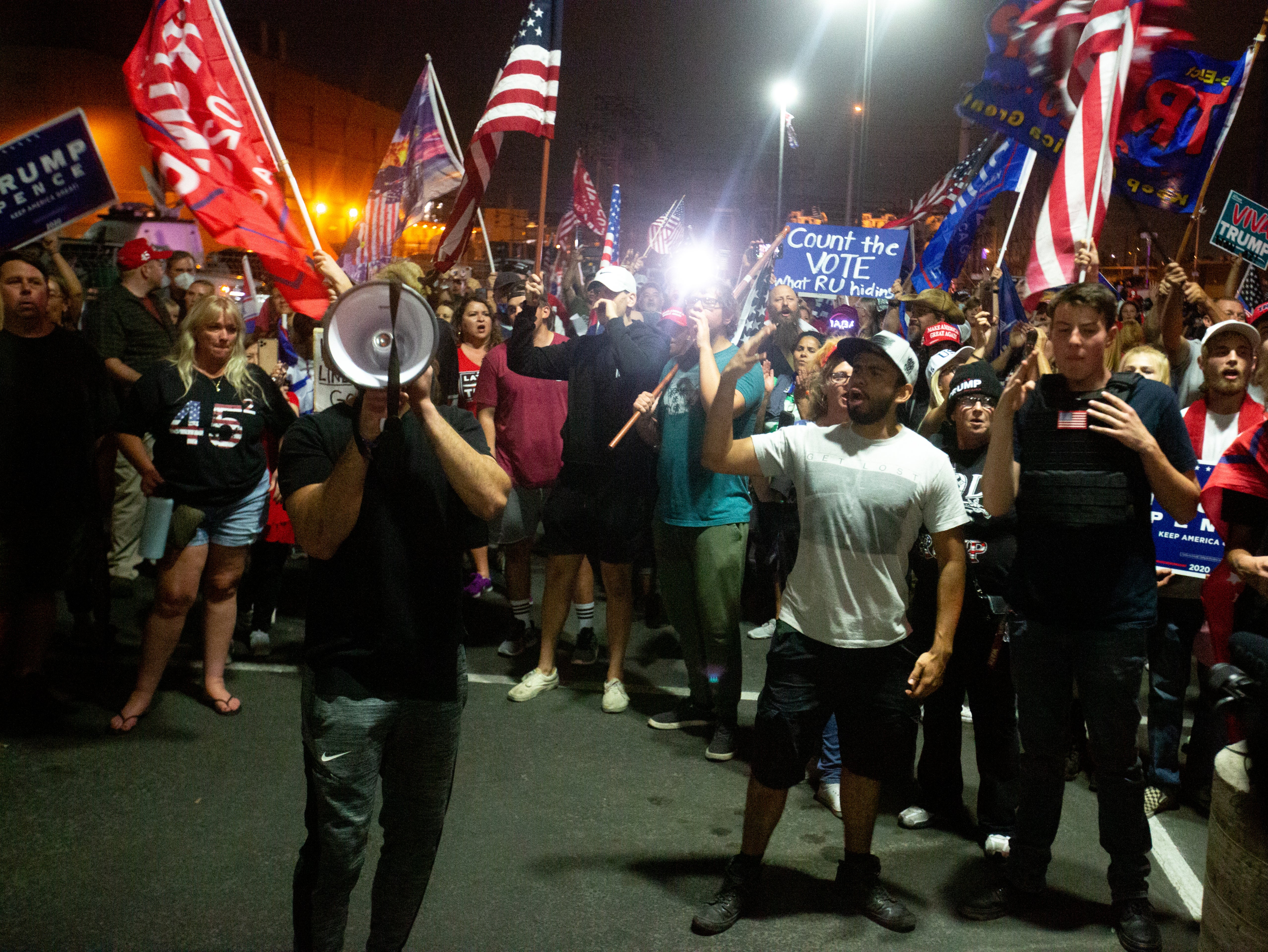 Supporters of President Donald Trump gather to protest election results at the Maricopa County Elections Department office on 6 November 2020 in Phoenix, Arizona