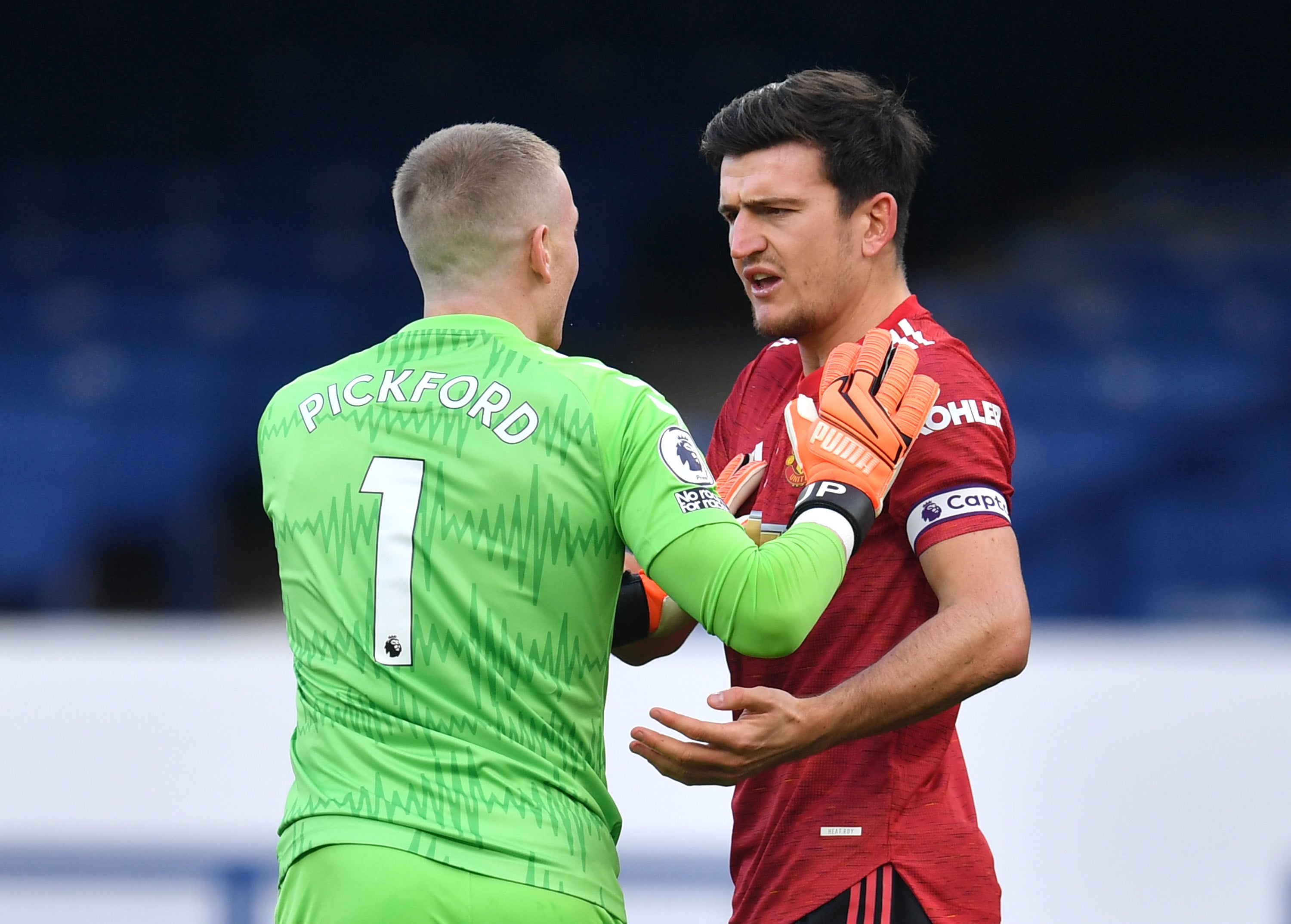 Harry Maguire in the thick of things at Everton