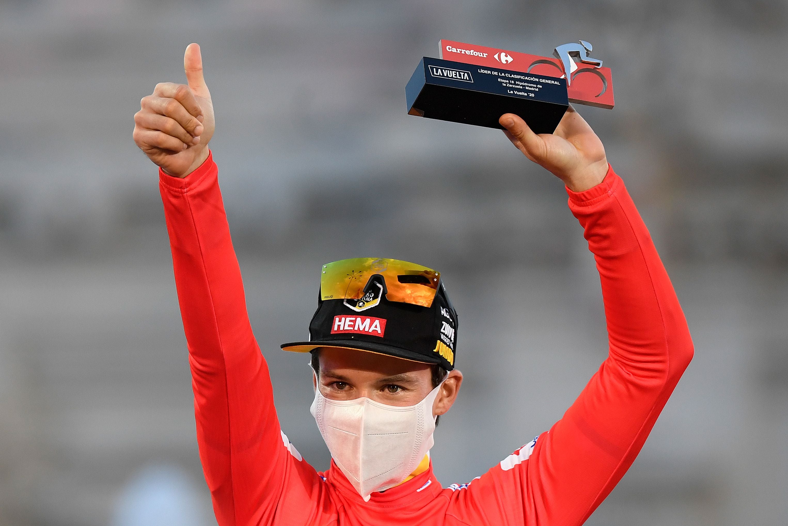 Primoz Roglic celebrates his latest triumph