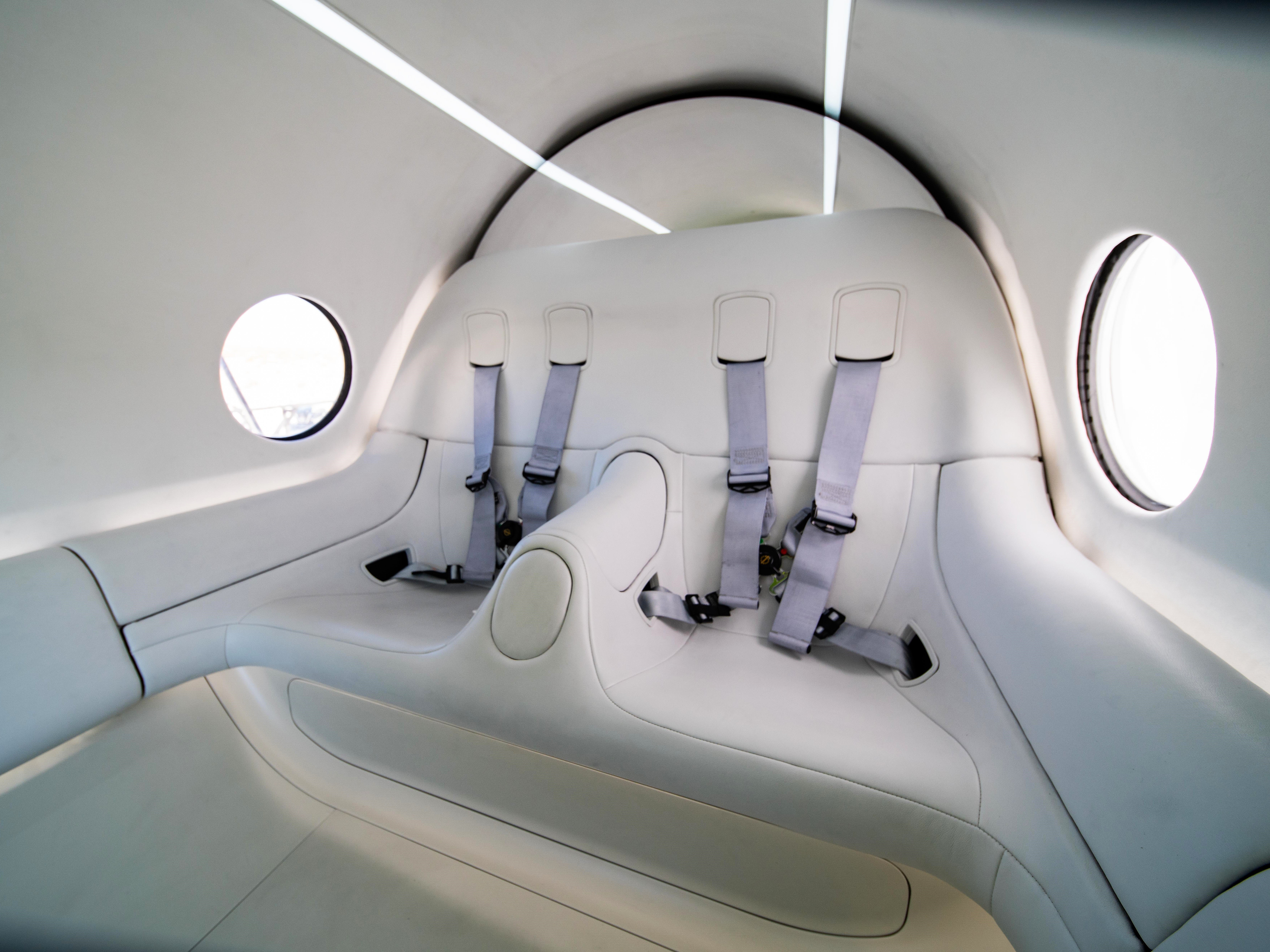 The view inside a Vigin Hyperloop pod, which transported passengers in a test on 8 November 2020