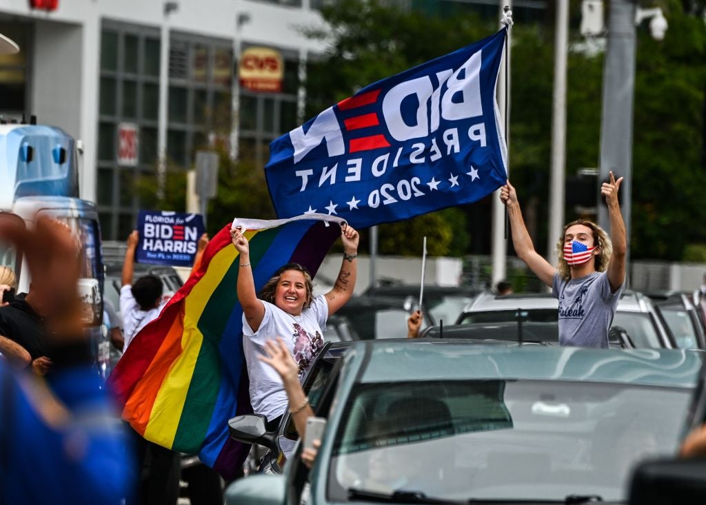 Democrat supporters celebrate in Miami after Joe Biden was declared the winner of the 2020 presidential election