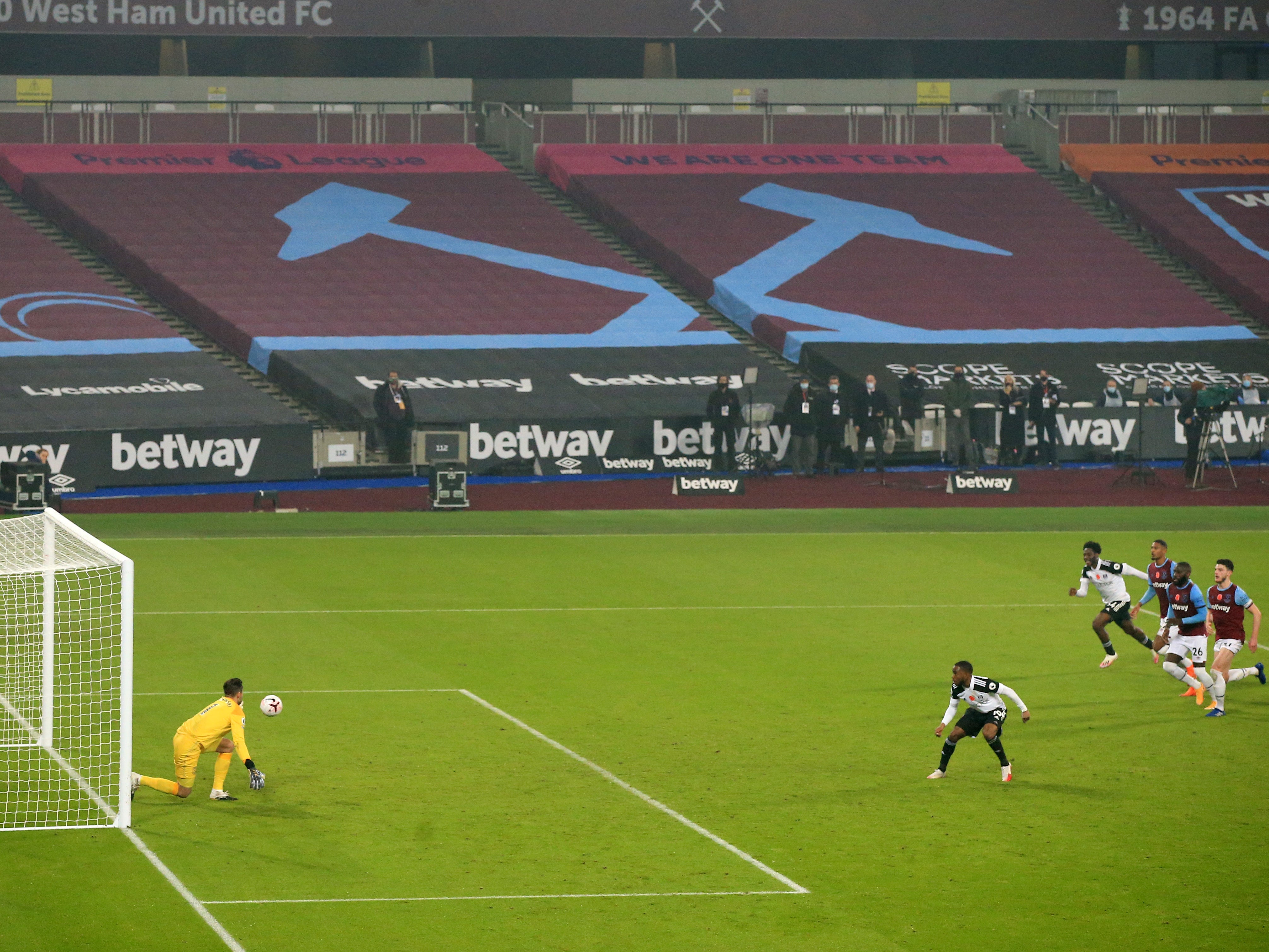 Ademola Lookman’s penalty is saved by Lukasz Fabianski