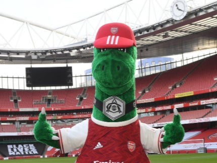 Mr Corbyn posed alongside Gunnersaurus for the photo