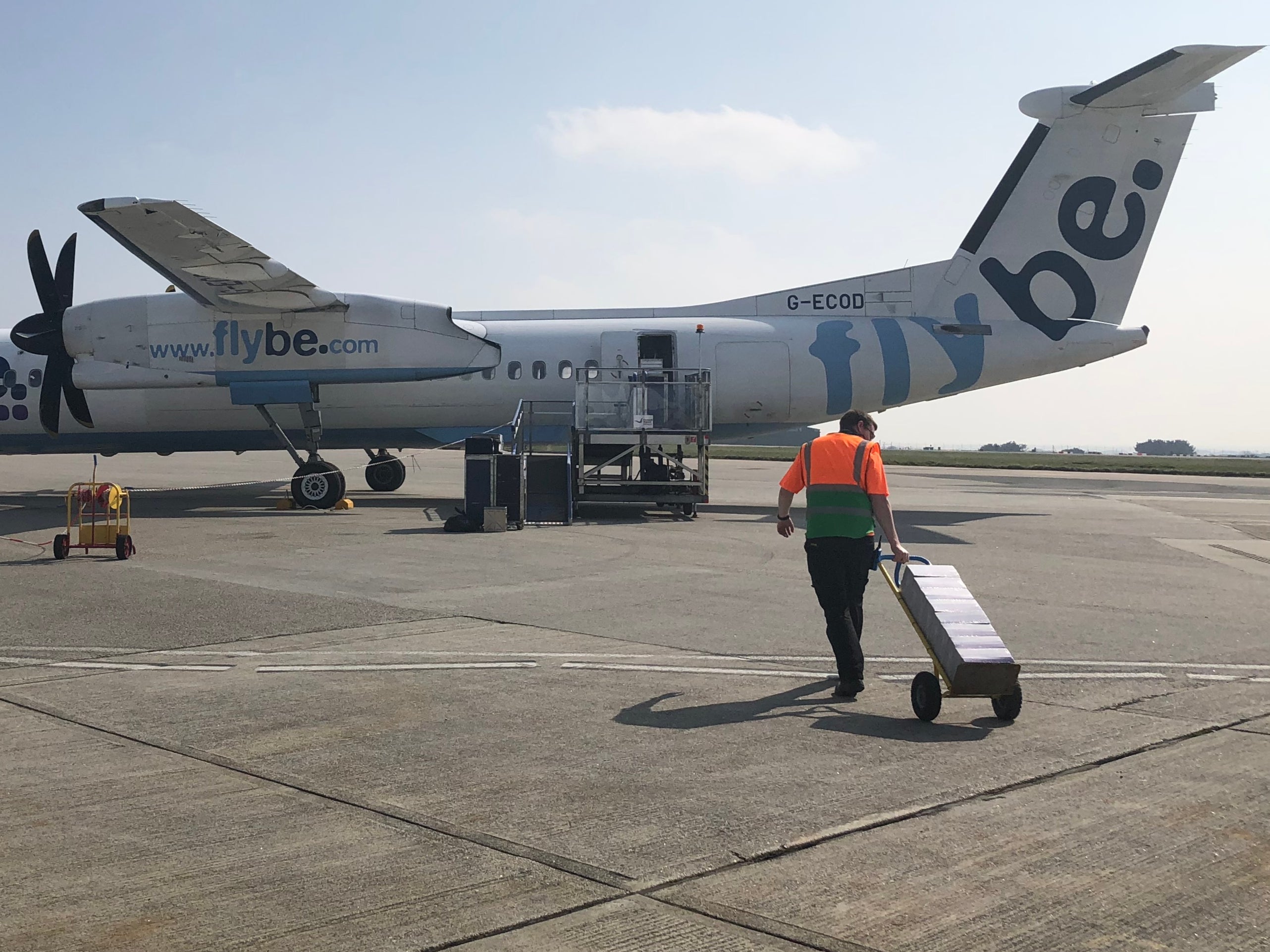 Back soon? A Flybe Dash-8 aircraft at Newquay airport