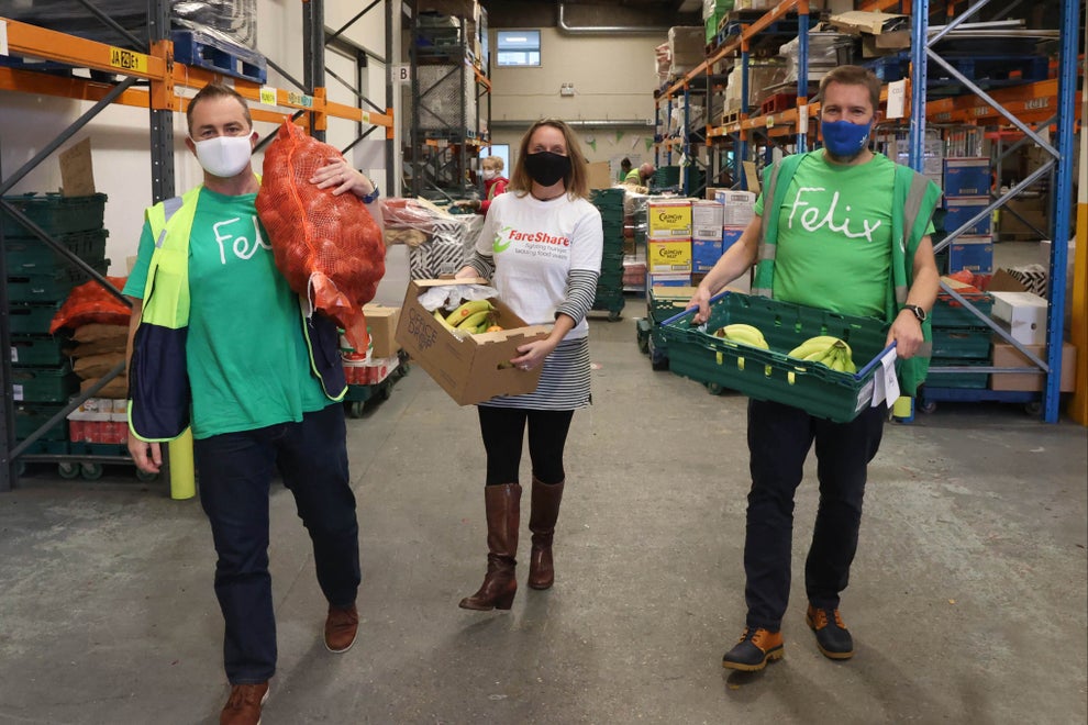 Mark Curtin, Felix CEO, left, with Mark Simpson, Felix director of operations, and Rachel Ledwith, head of community, at the Felix Deptford depot