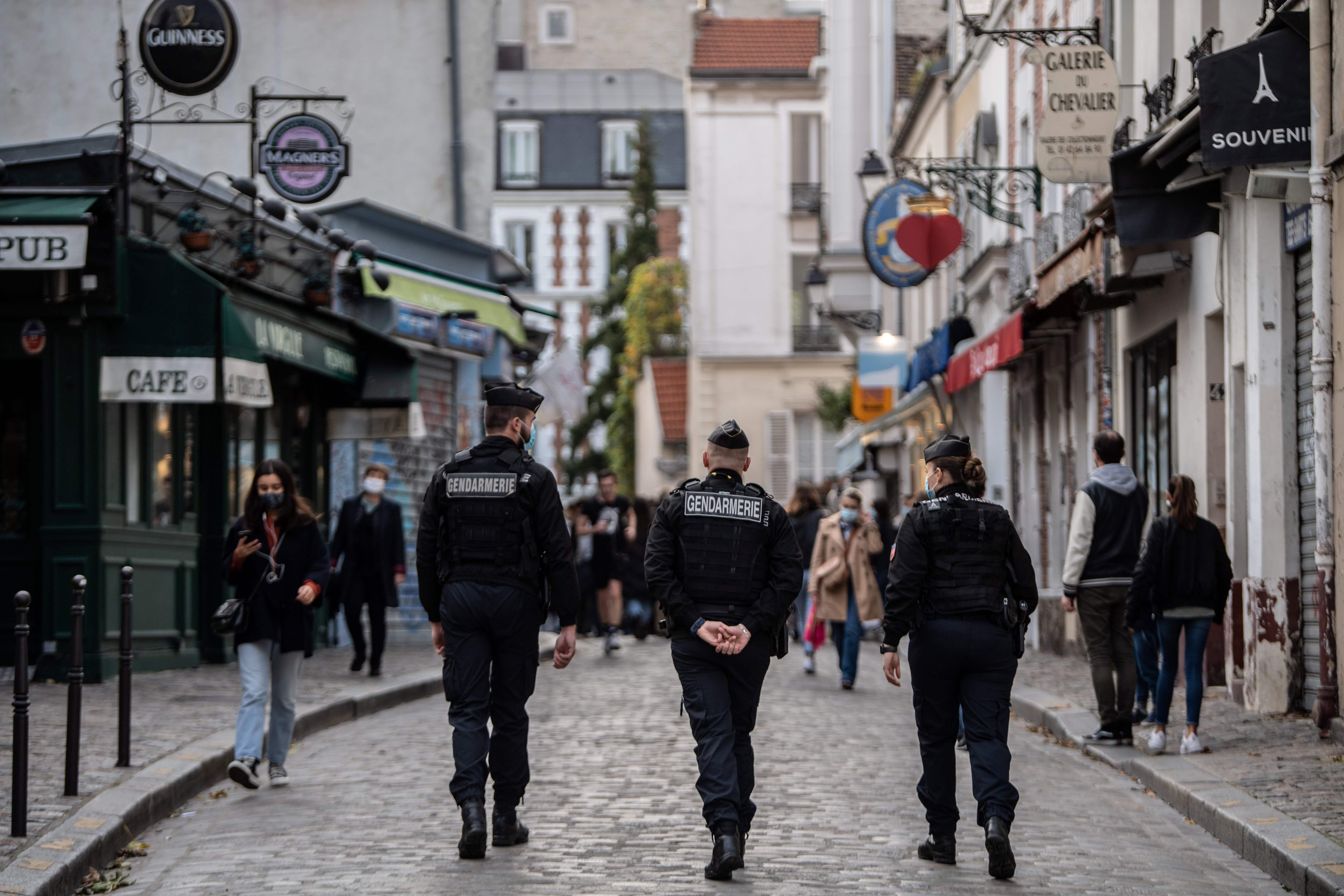 French Gendarmes patrol in Montmartre, Paris, as France is on a lockdown to tackle the spread of the Covid-19 pandemic