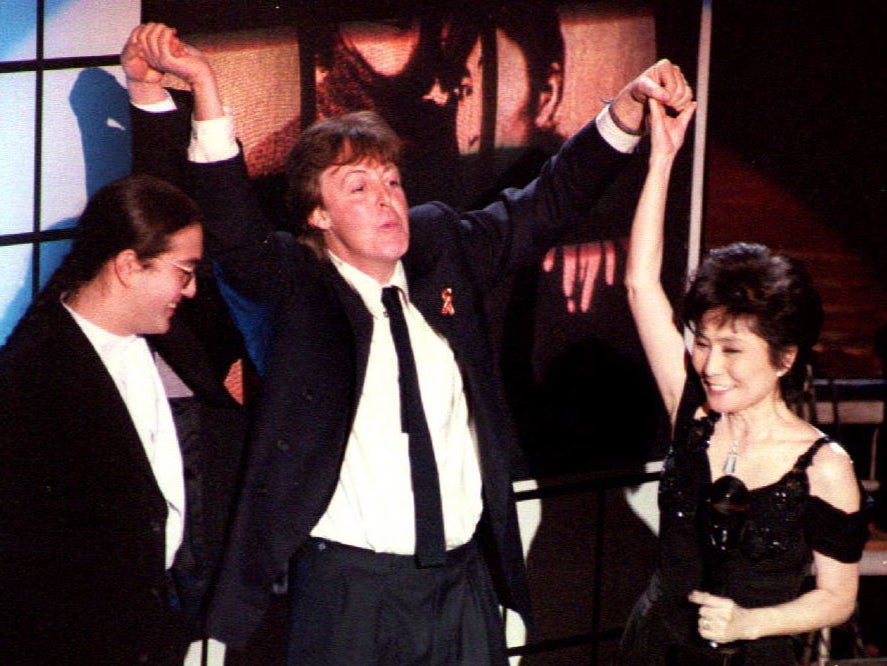 Sir Paul McCartney with Sean Lennon and Yoko Ono at the Rock and Roll Hall of Fame induction in New York, January 1994