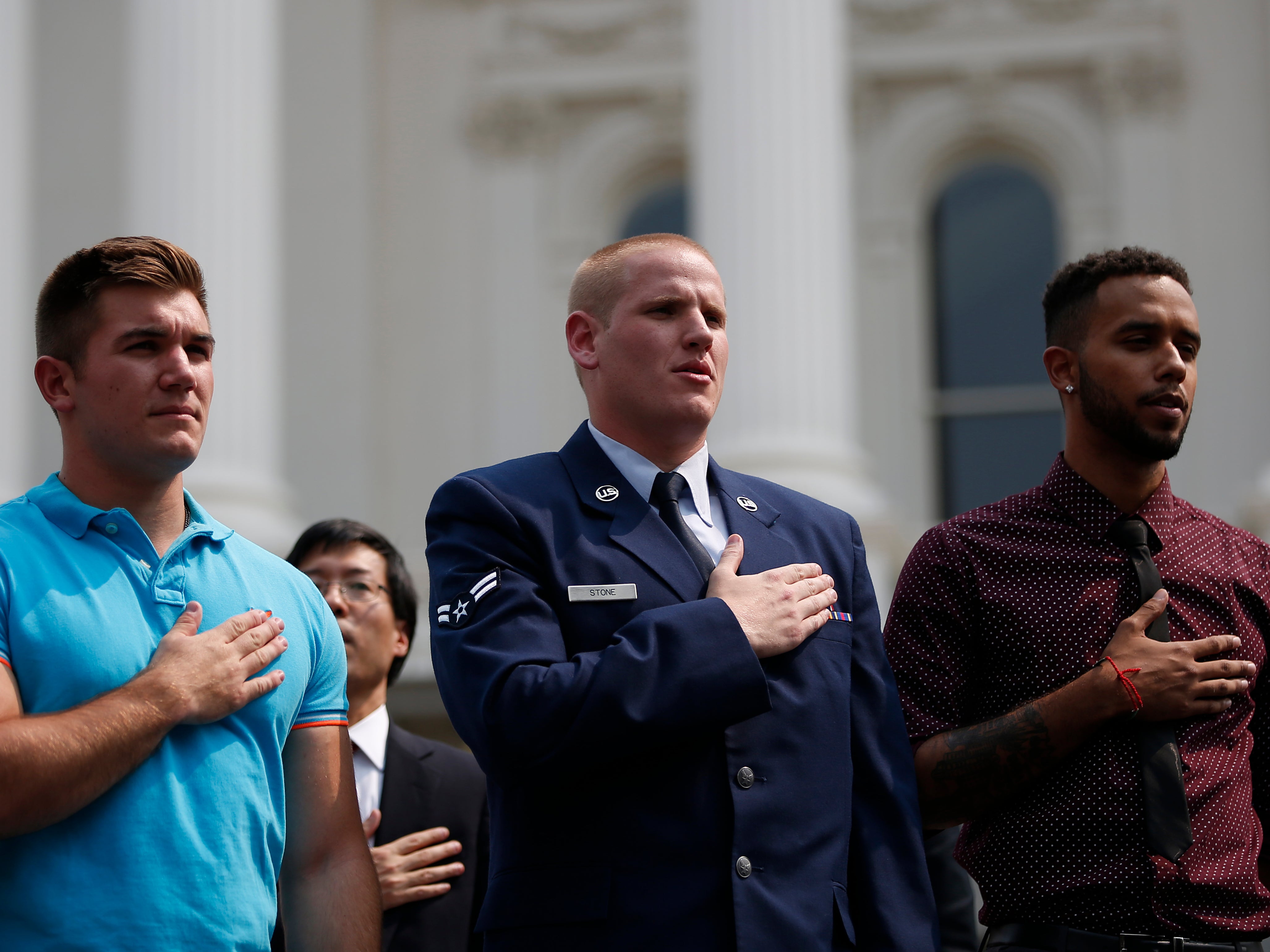 (L-R): Alek Skarlatos, Spencer Stone and Anthony Sadler were three of the people who overpowered gunman Ayoub el Khazzani