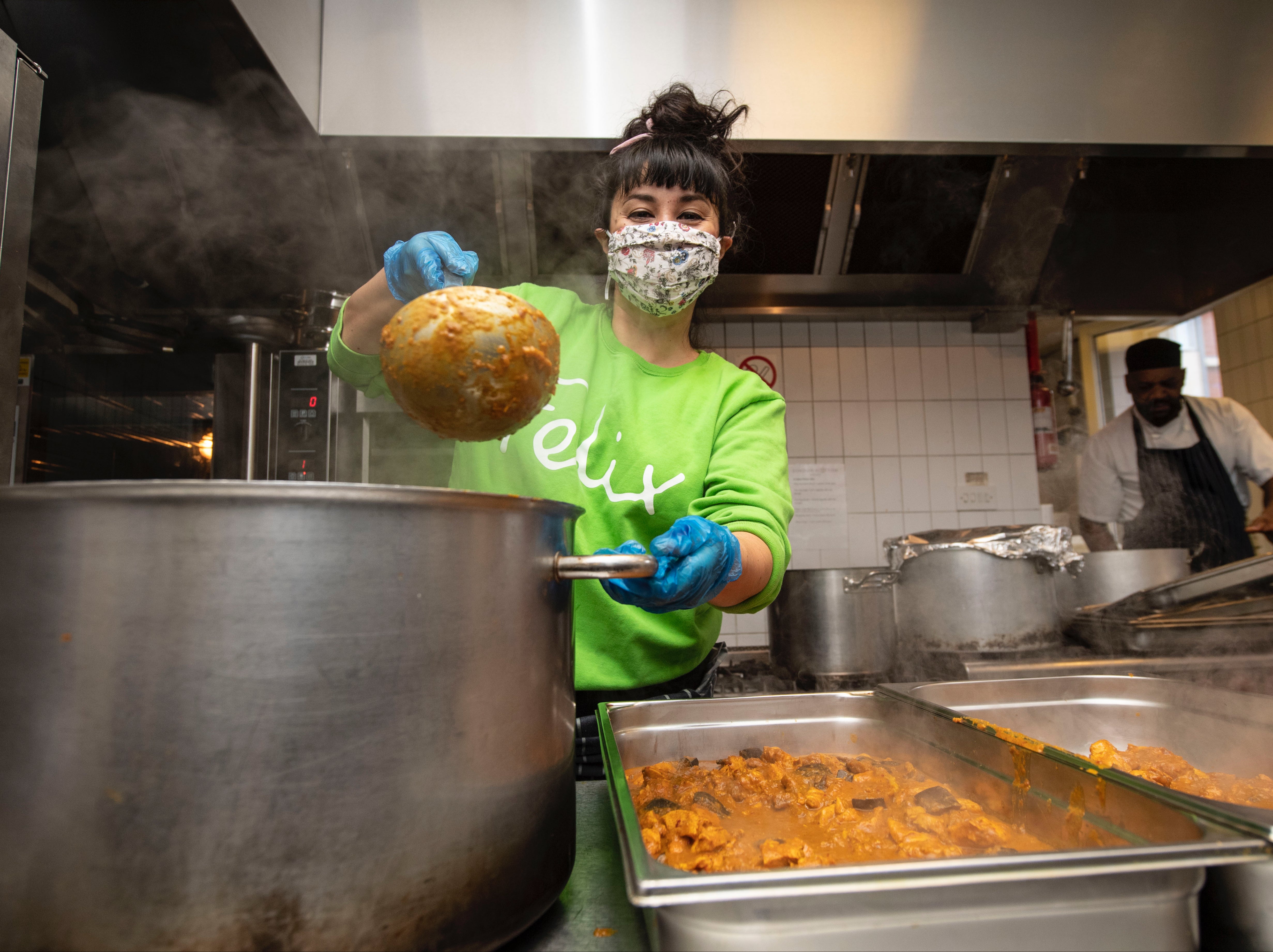 Chef and author Melissa Hemsley helps prepare and distribute food in conjunction with charities, the Felix Project and With Compassion