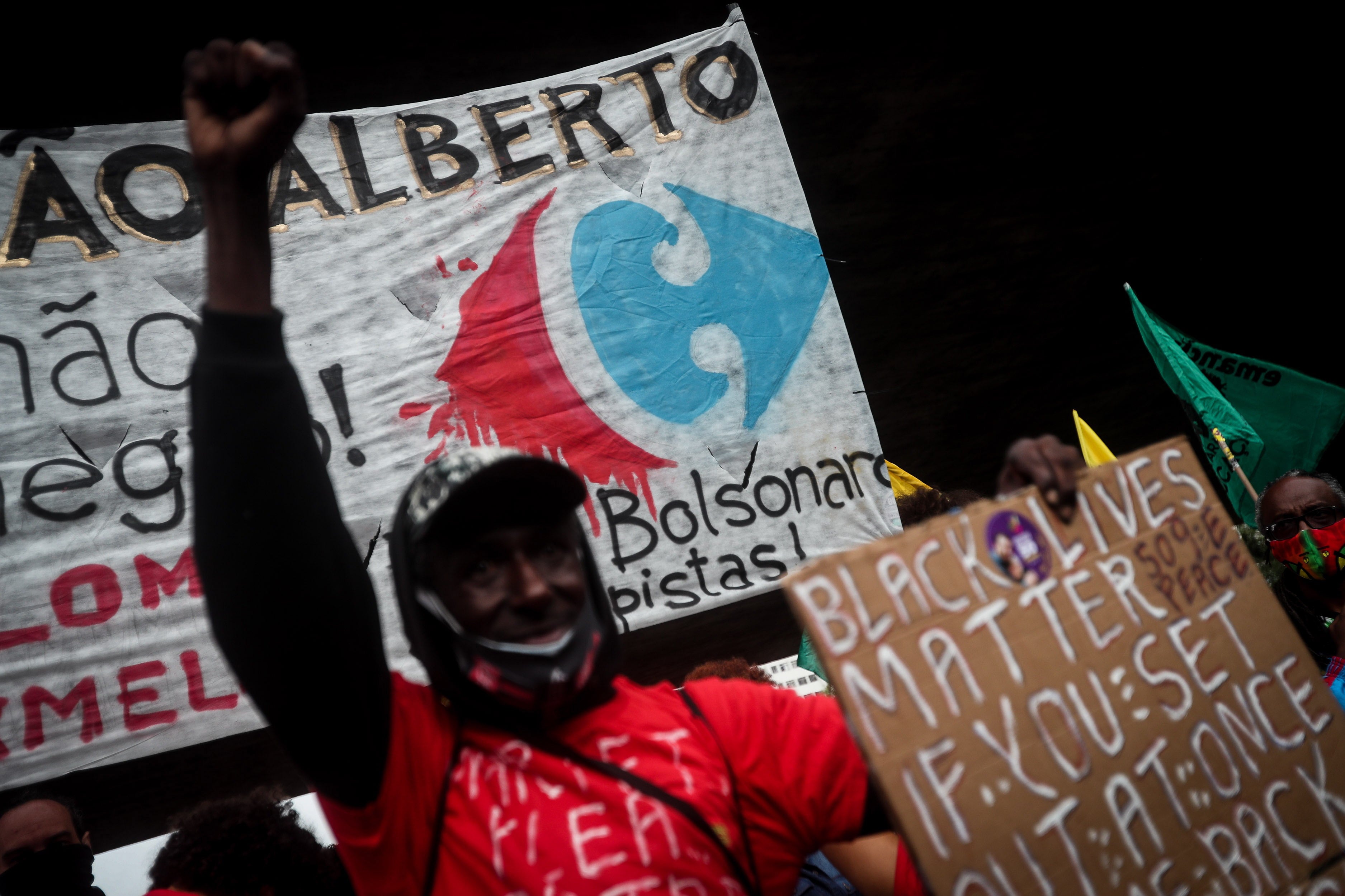 People protest against racism after the murder of Joao Silveira, in front of the Sao Paulo Museum of Art