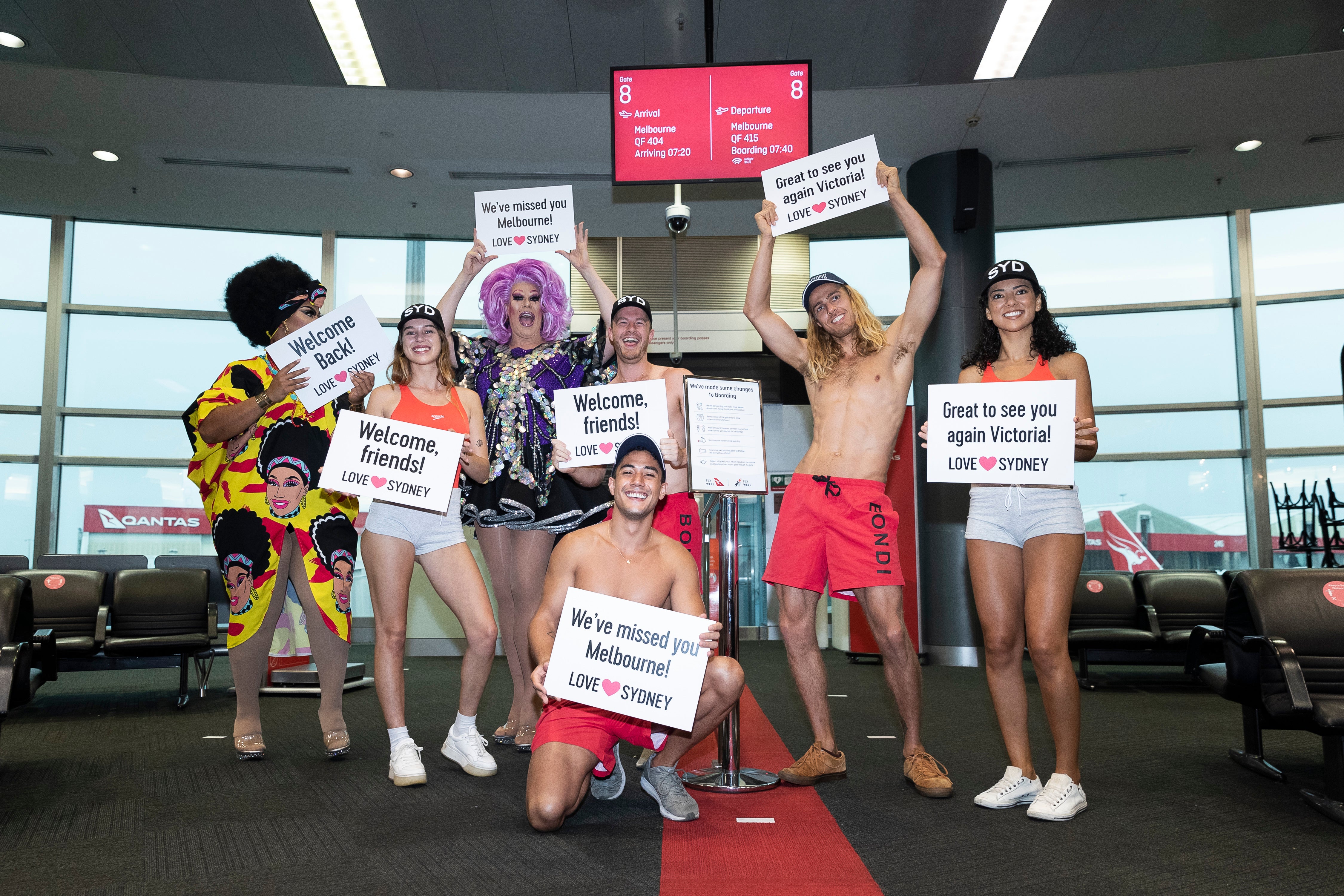 Enthusiastic crowds welcoming the passengers from Victoria for the first time since July