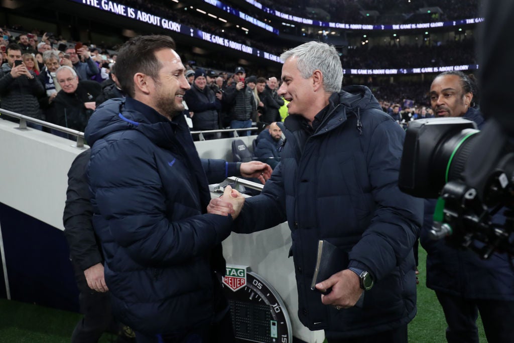 Jose Mourinho greets Frank Lampard