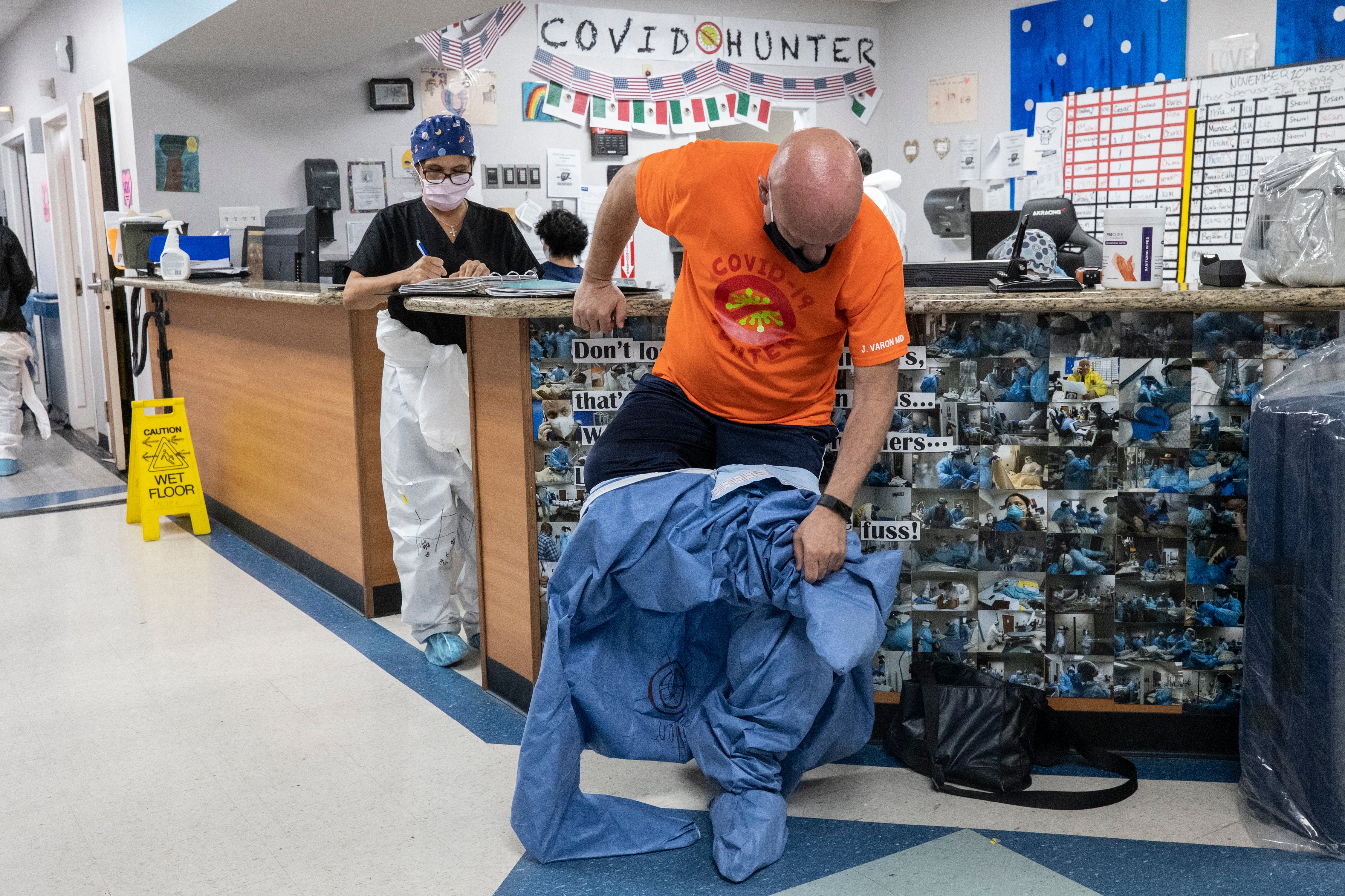 Doctor prepares to go into an ICU in Houston, Texas