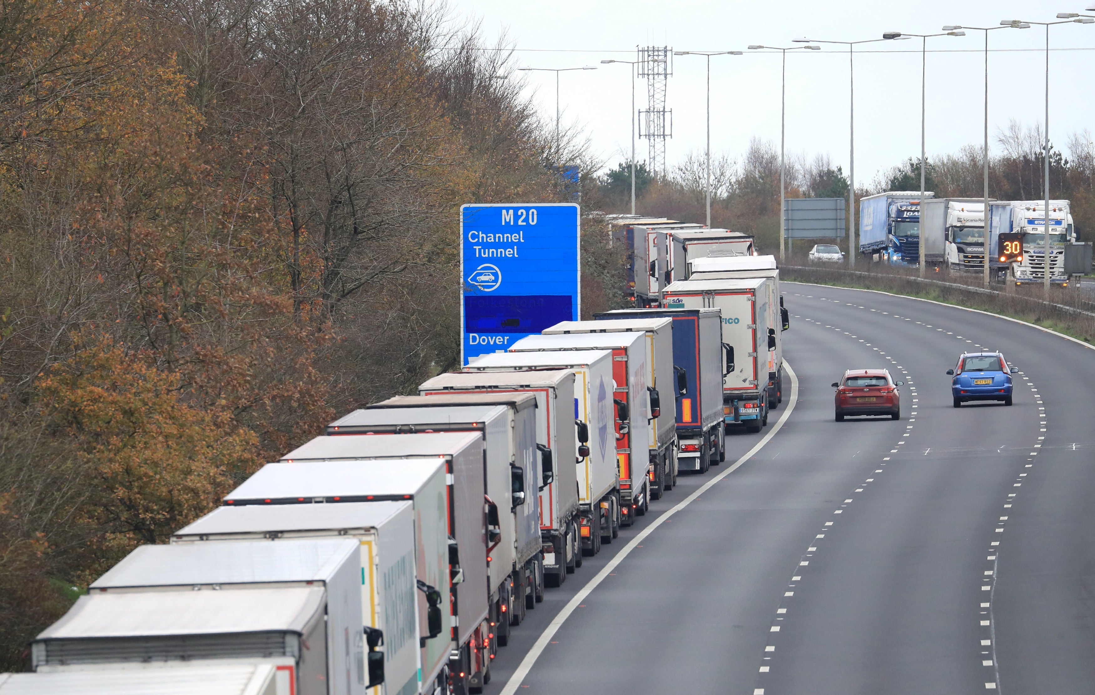 Freight lorries left queuing along the M20 this morning