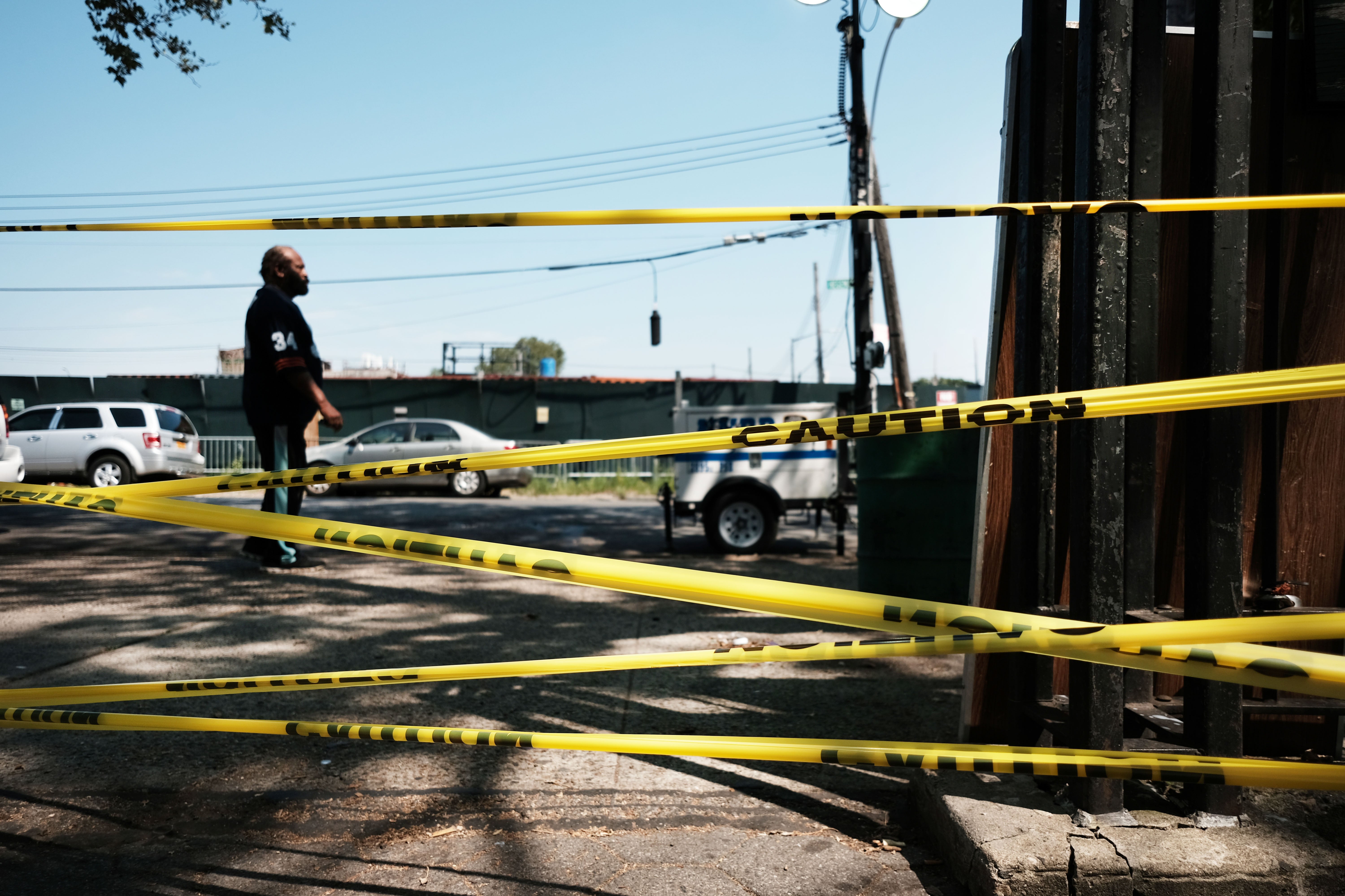 Two officers were shot and injured in Queens on Tuesday. Shootings like this one in Brownsville (pictured) are on the rise in the city