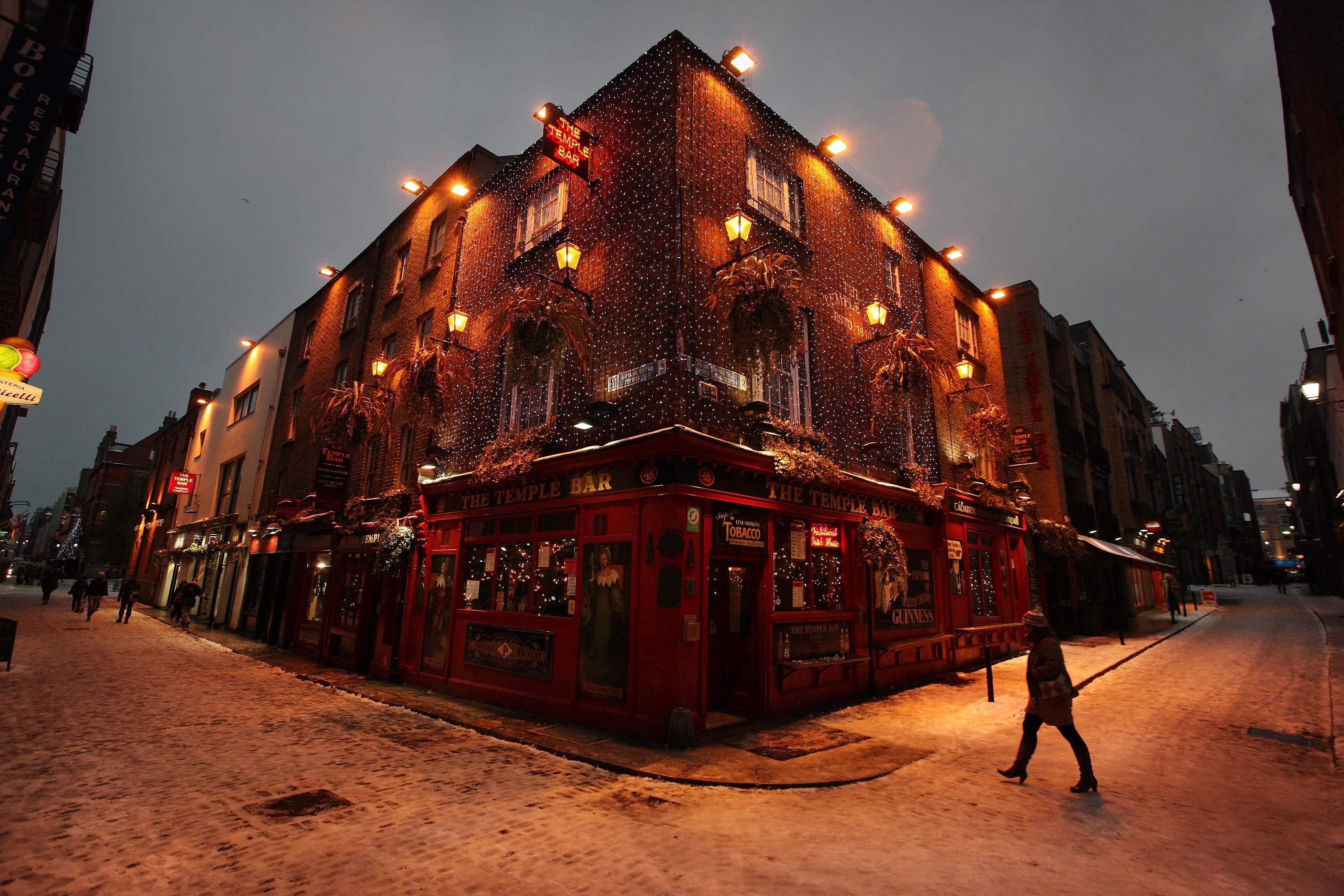 The Temple Bar pub in Dublin is swathed in Christmas decorations