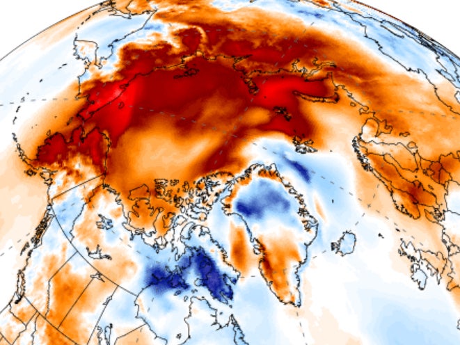 Temperatures over an area almost twice the size of the USA were more than 6C above 1990s averages on 21 November