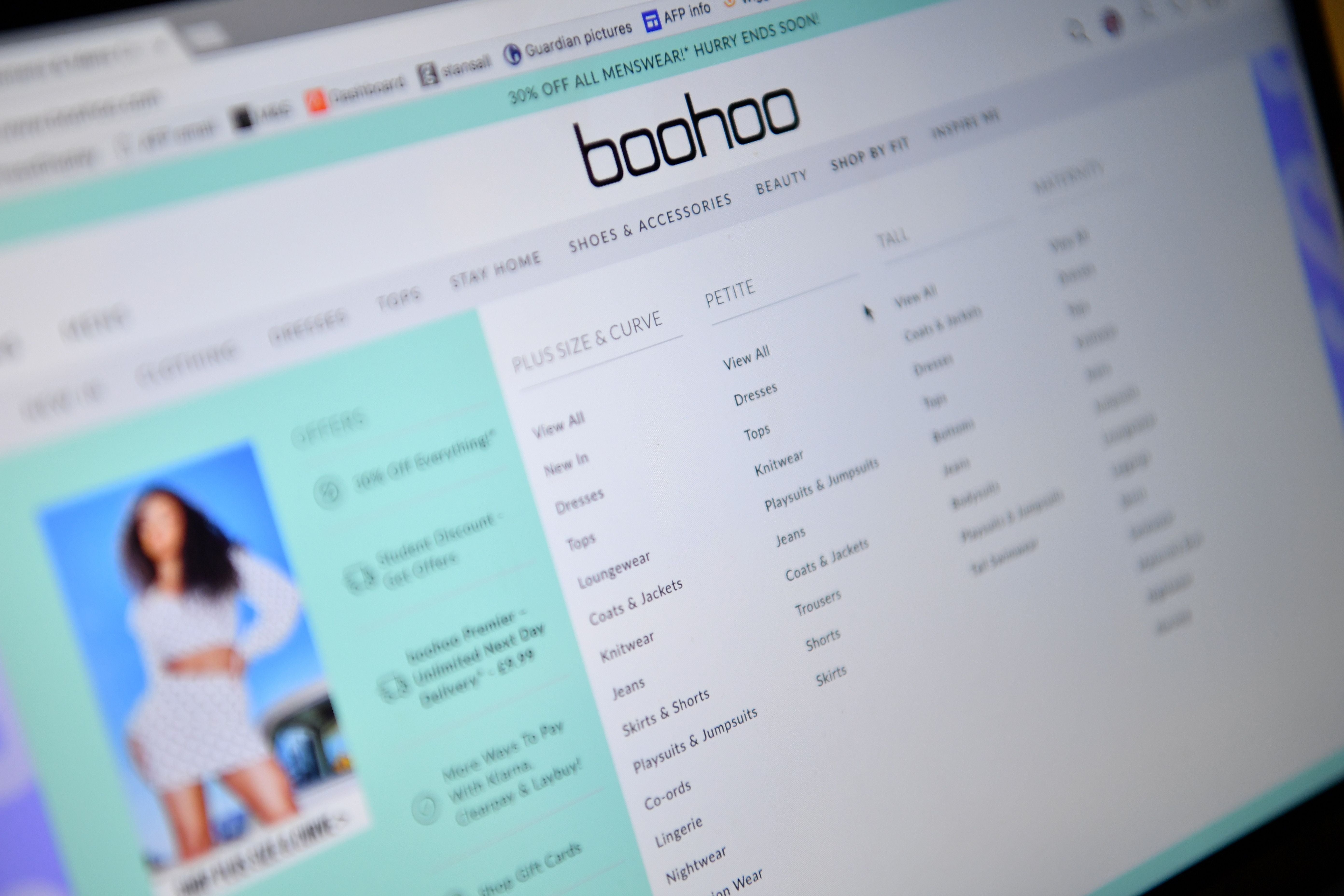 The online fashion portal Boohoo is pictured on a laptop