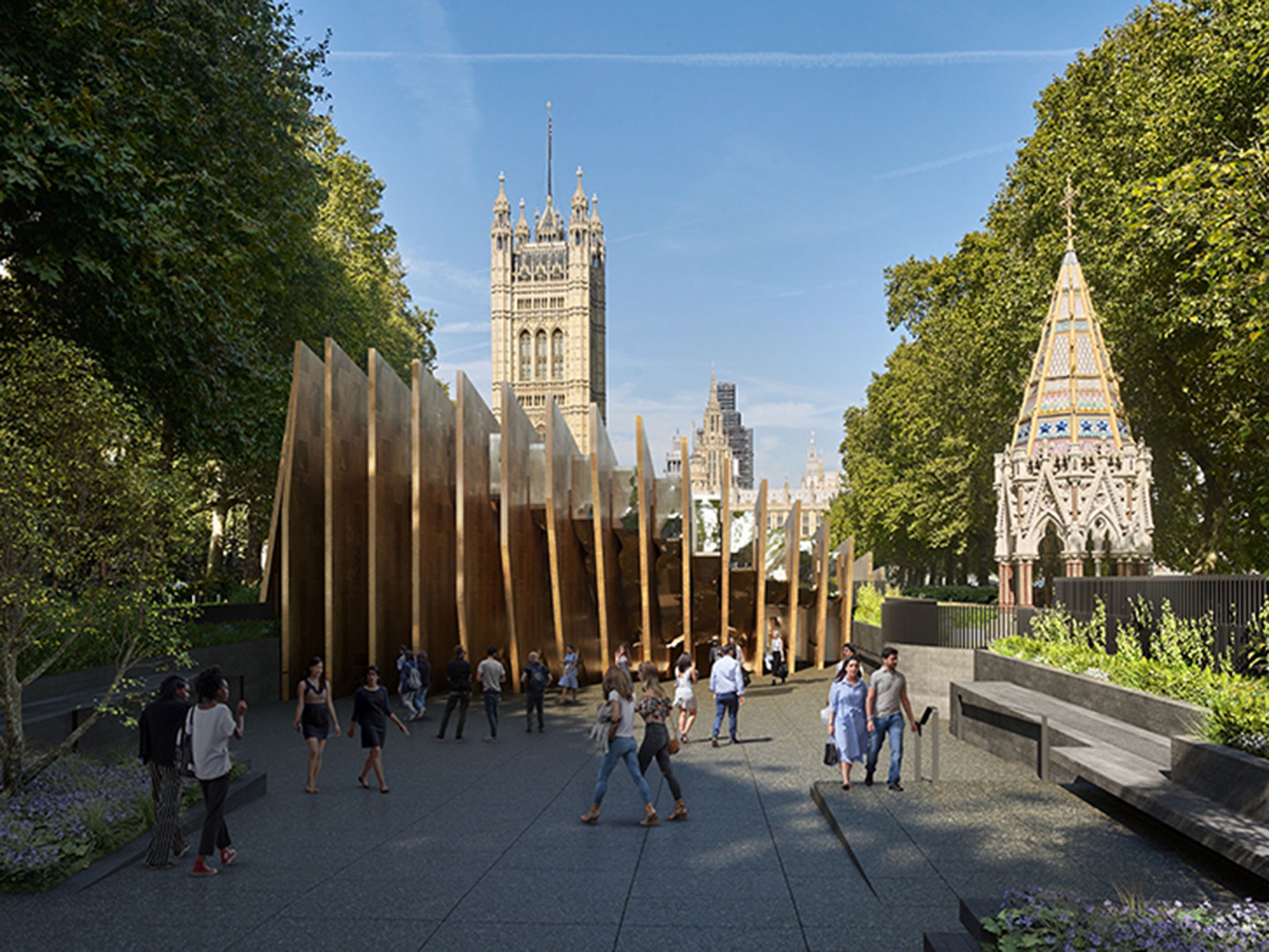 Dubbed the ‘toast-rack’, the main part of the memorial consists of 23 tall bronze ‘fins’