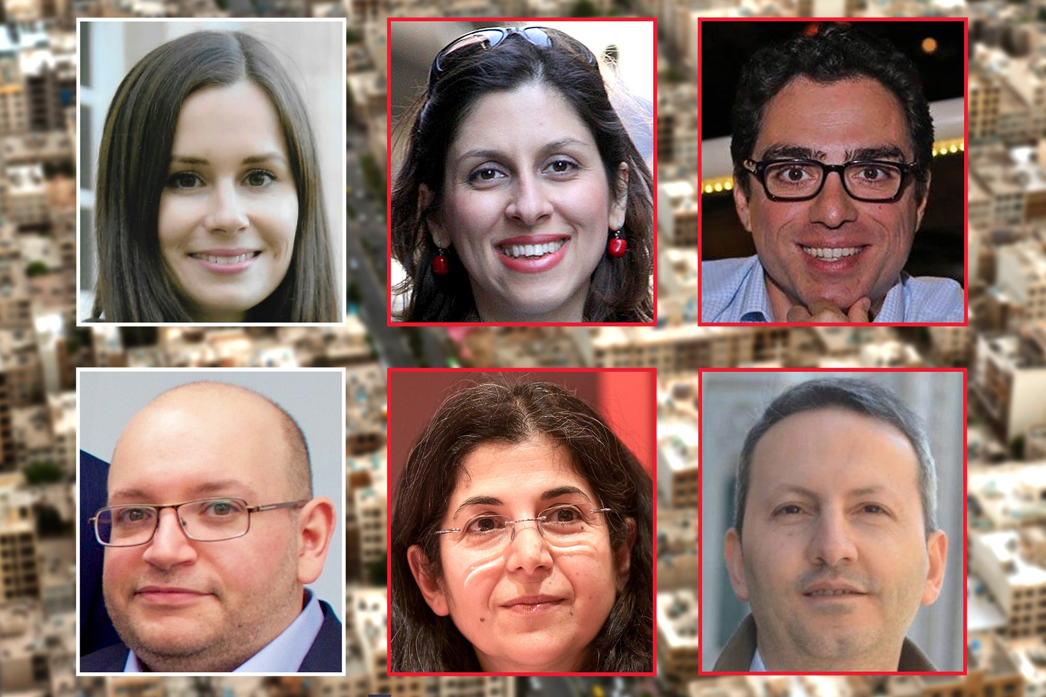 Left to right top: Kylie Moore-Gilbert, Nazanin Zaghari-Ratcliffe and Siamak Namazi. Bottom: Jason Rezaian, Farbia Adelkhah and Ahmad Reza Jalali