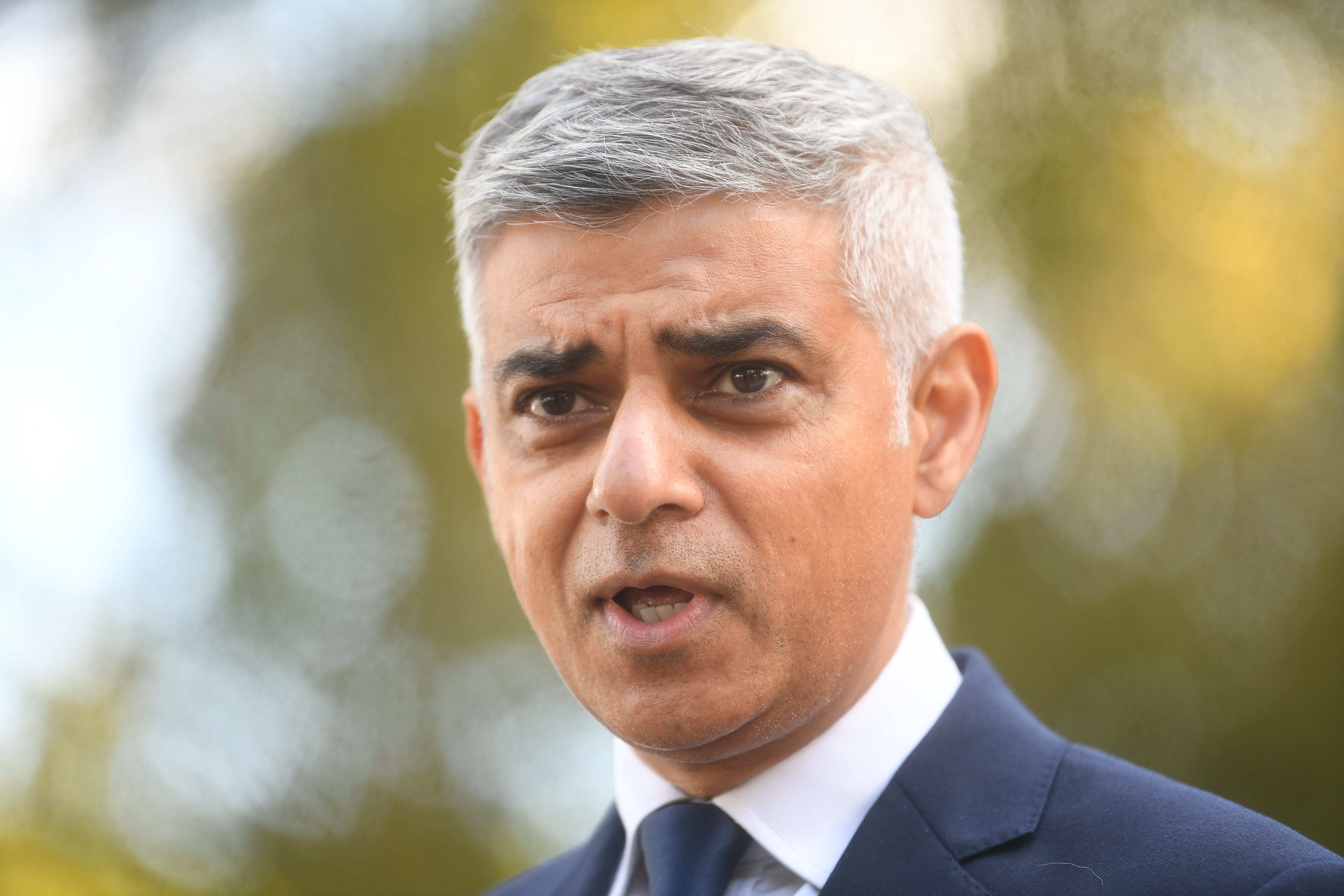 Mayor of London Sadiq Khan makes a statement to media at New Scotland Yard on 25 September 2020 in London.