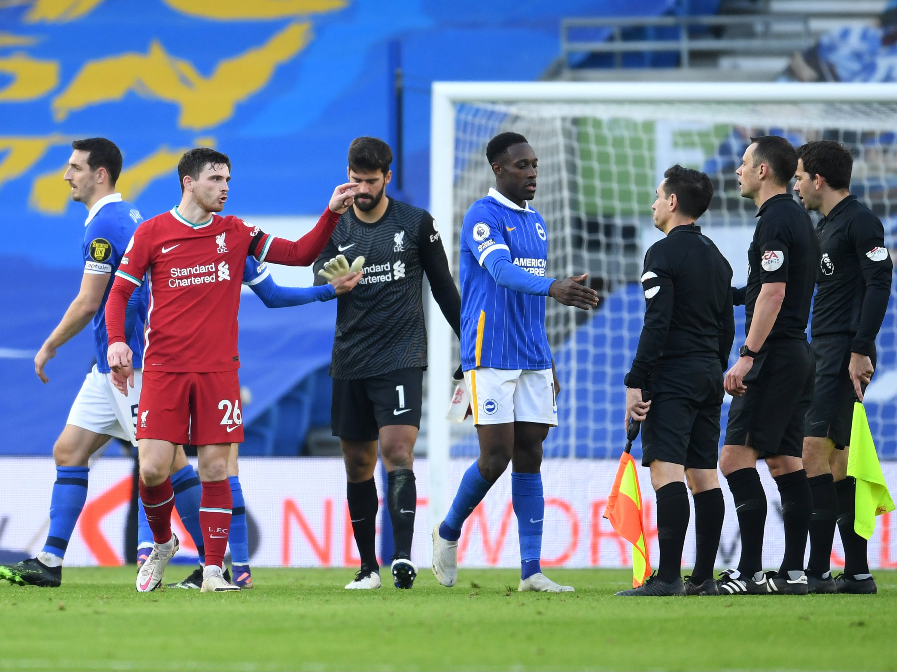 Andrew Robertson complains about Brighton’s penalty