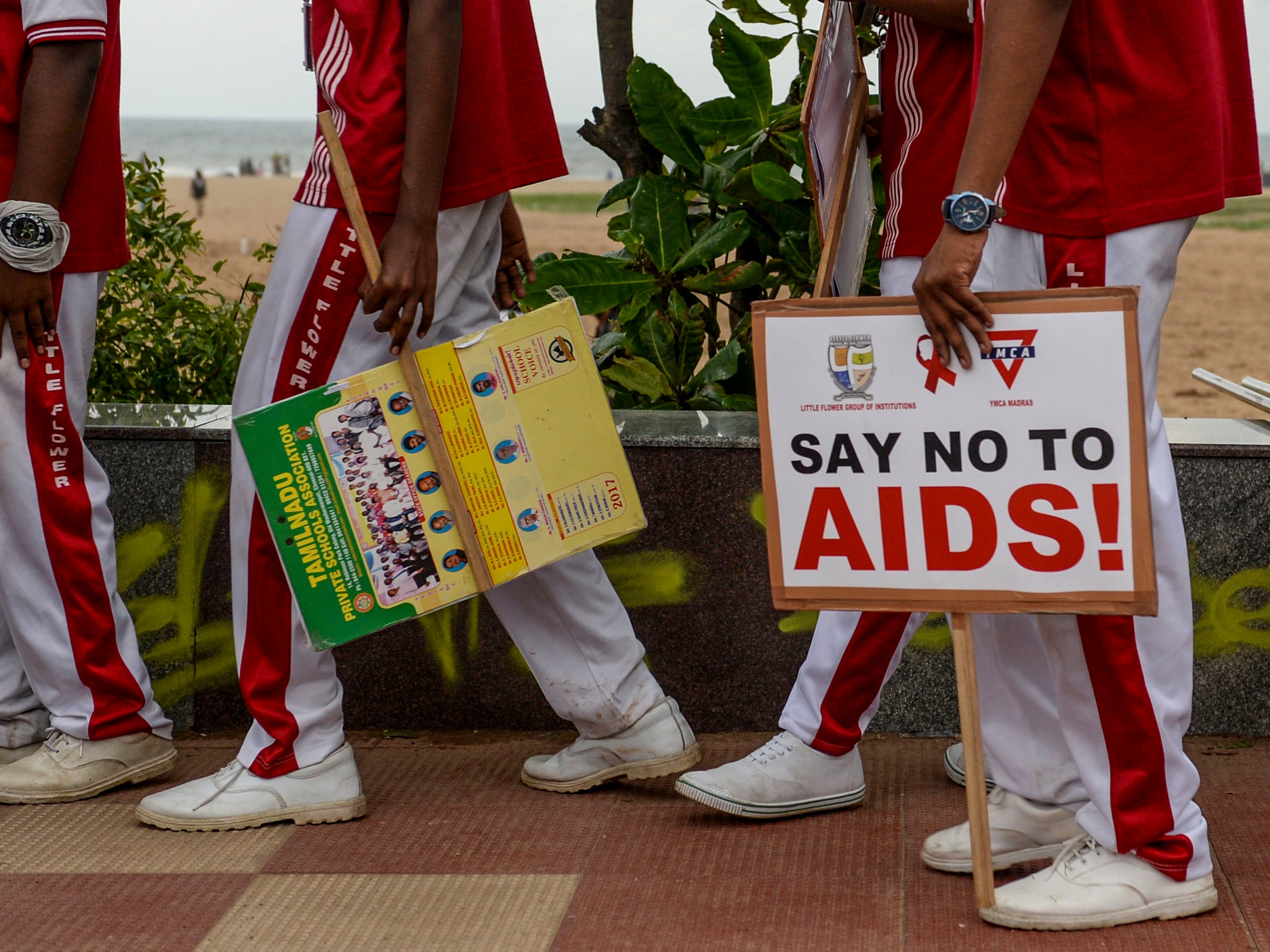 Schoolchildren in Chennai take part in World Aids Day last year