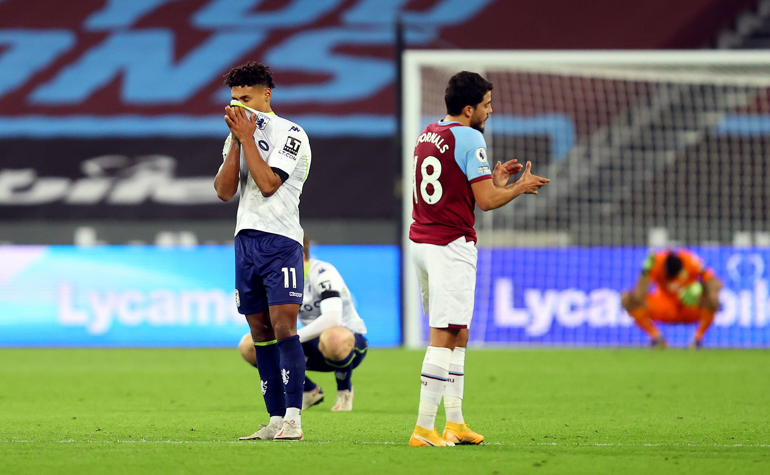 Ollie Watkins reacts after his goal was chalked off