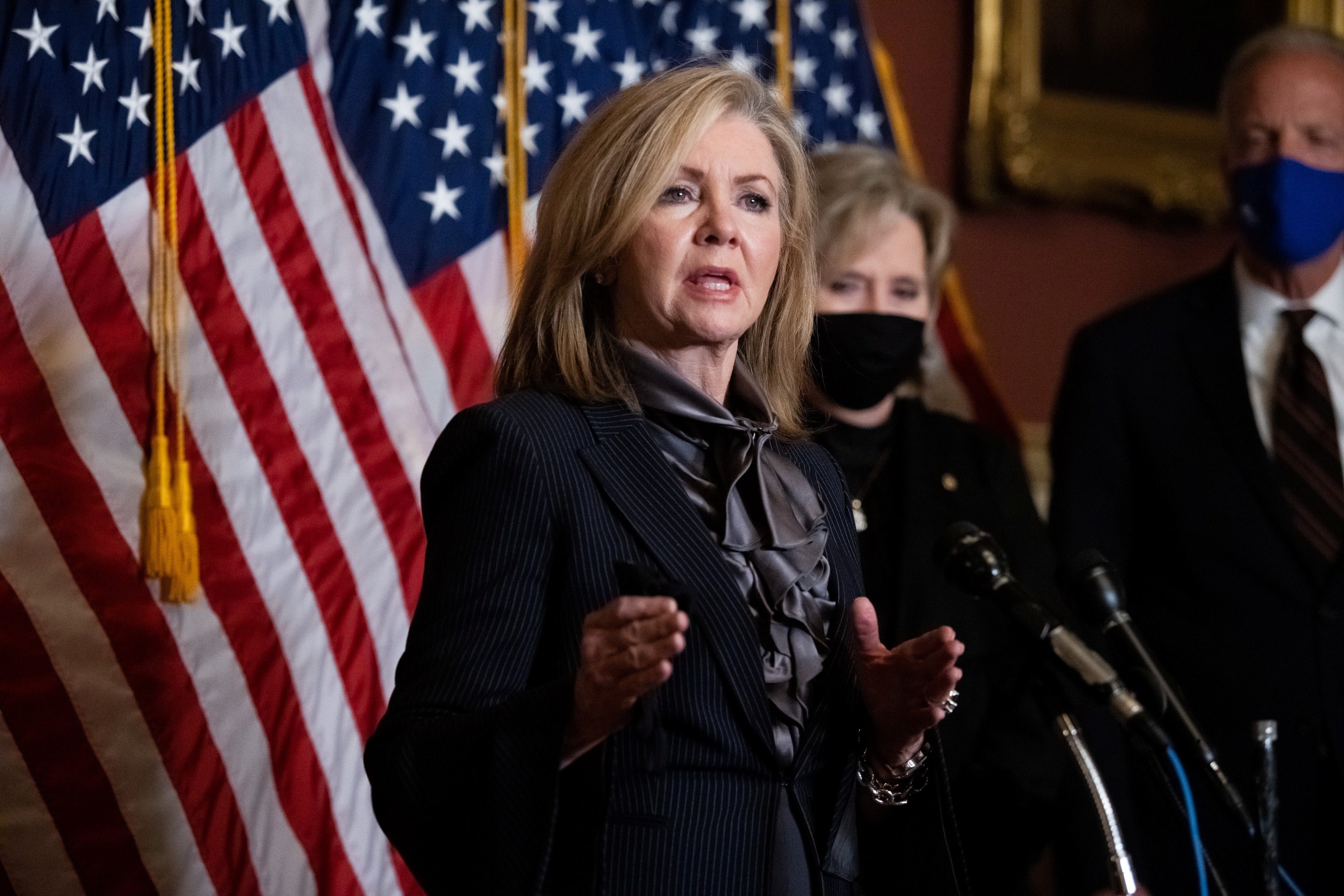 Tennessee Senator Marsha Blackburn speaks during a news conference