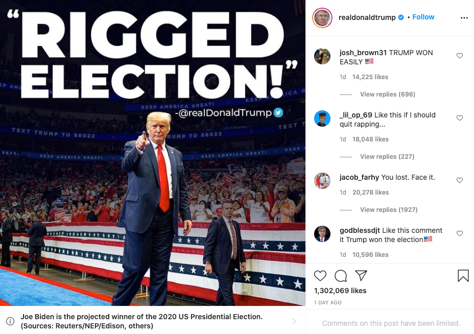 Trump posts on Instagram