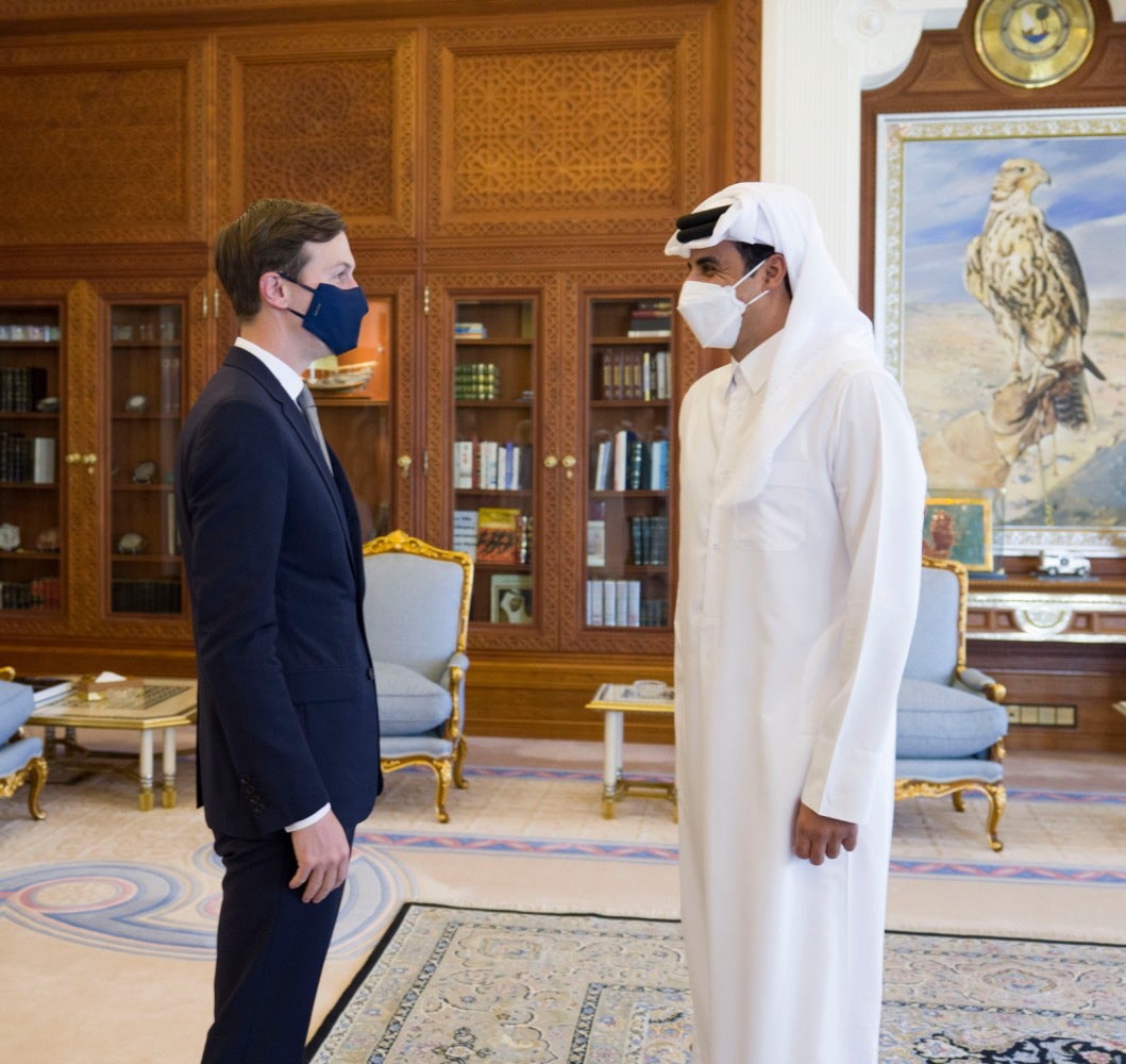 Deal or no deal? Jared Kushner and Qatar’s Sheikh Tamim bin Hamad Al Thani in Doha earlier this week