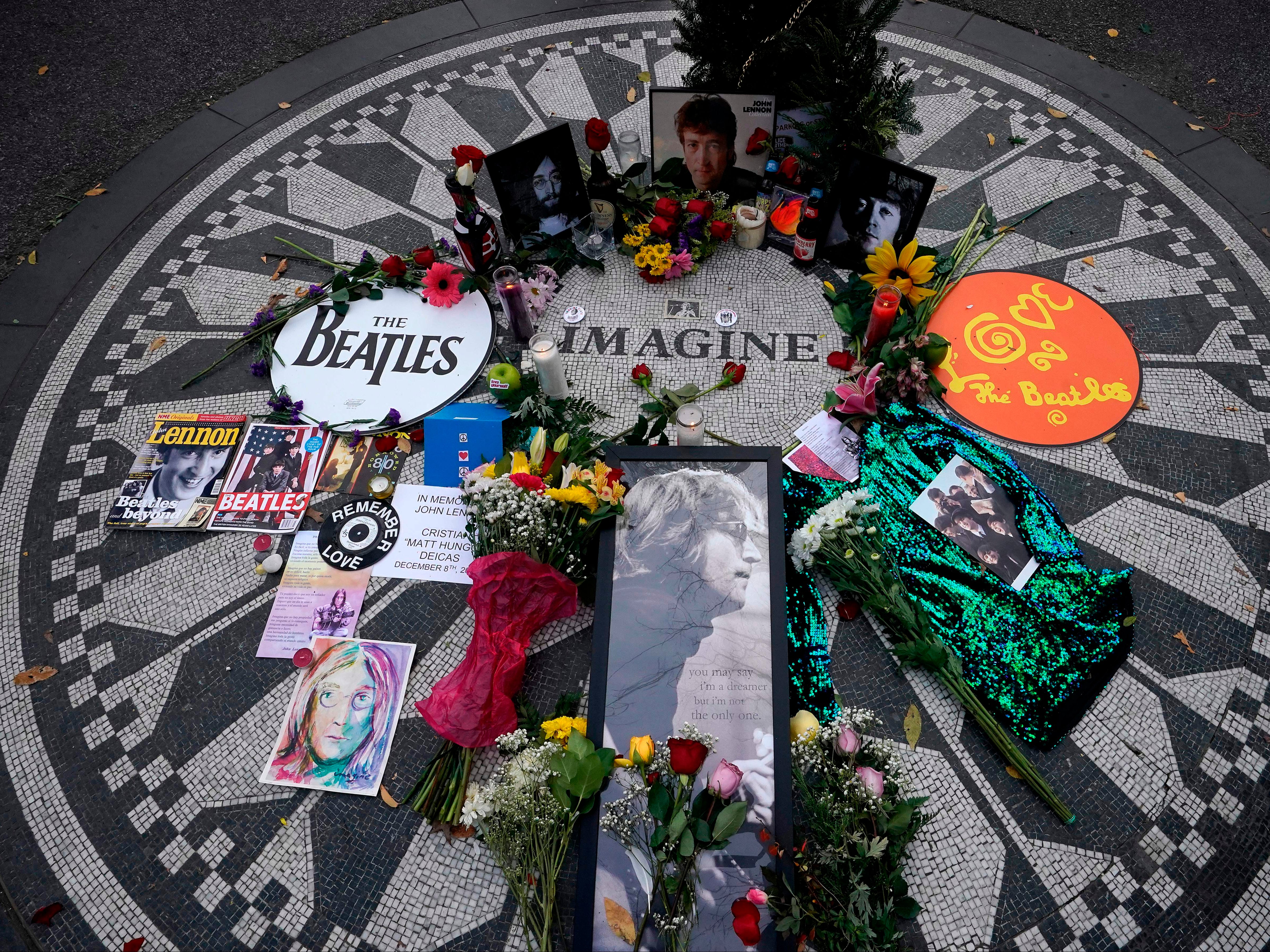 The ‘Imagine’ mosaic at Strawberry Fields in Central Park on 8 December 2020, the 40th anniversary of John Lennon’s death