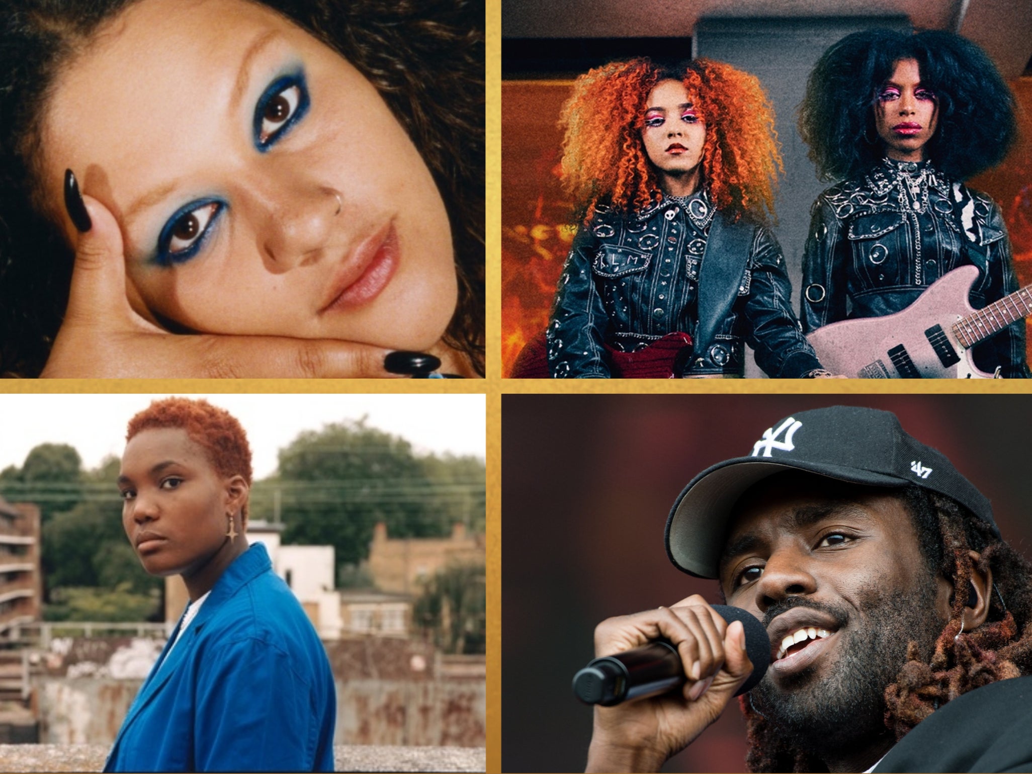 Clockwise from top: Babeheaven singer Nancy Andersen, Nova Twins, Dev Hynes and Arlo Parks