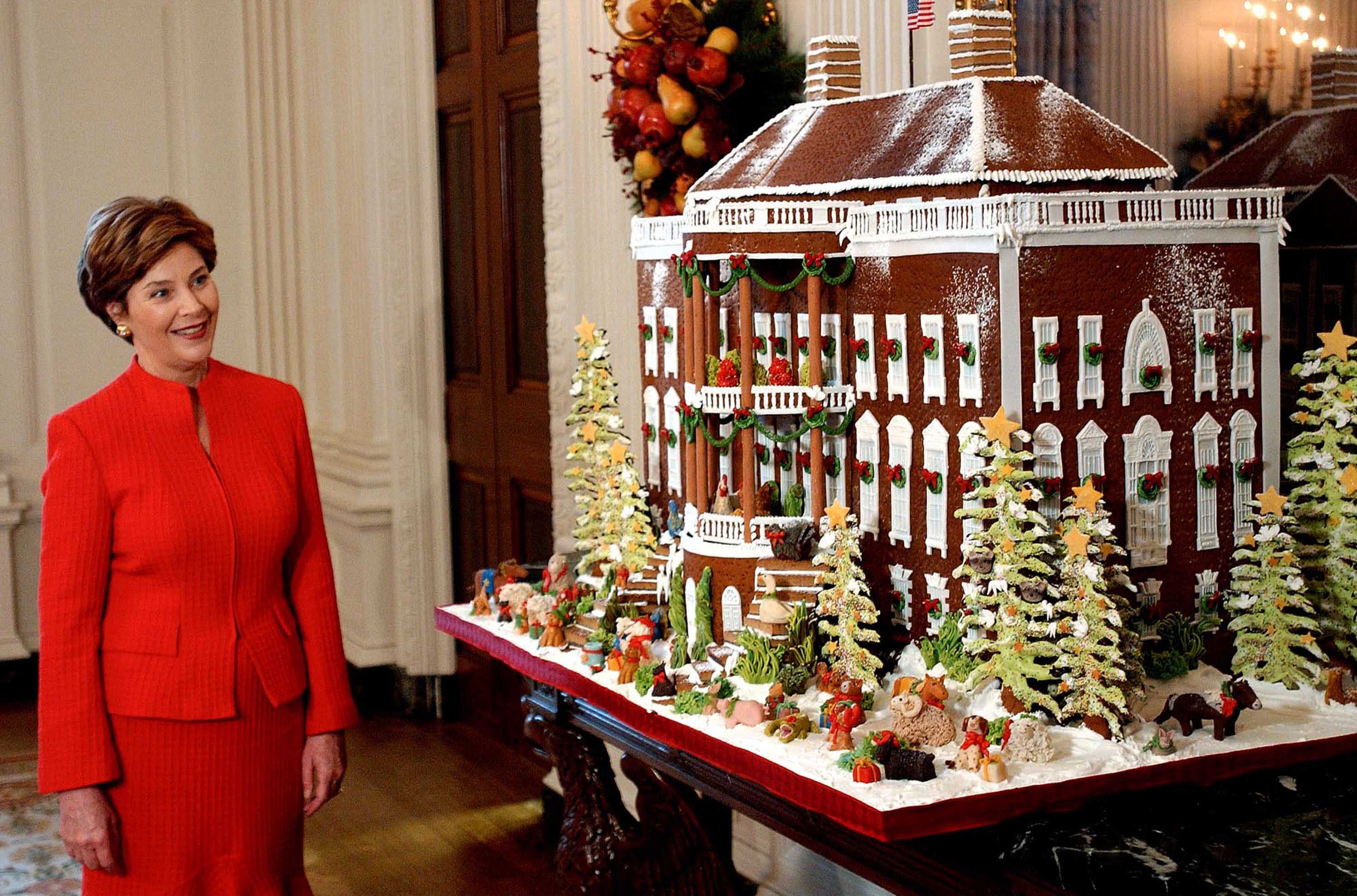 The White House features a gingerbread house every year. This one, being inspected by former First Lady Laura Bush, is from 2002