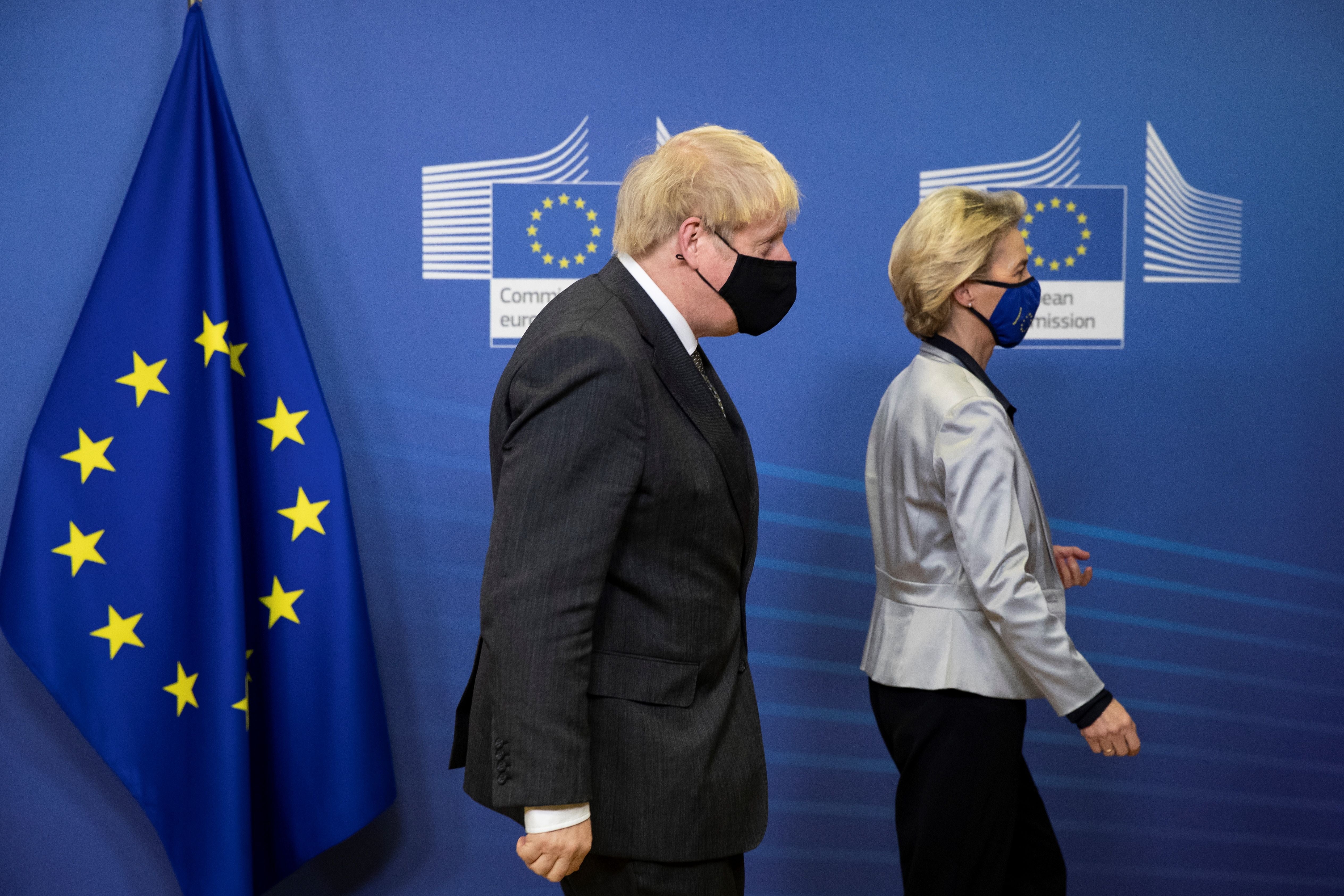 Britain’s Prime Minister Boris Johnson (L) and European Commission President Ursula von der Leyen in Brussels