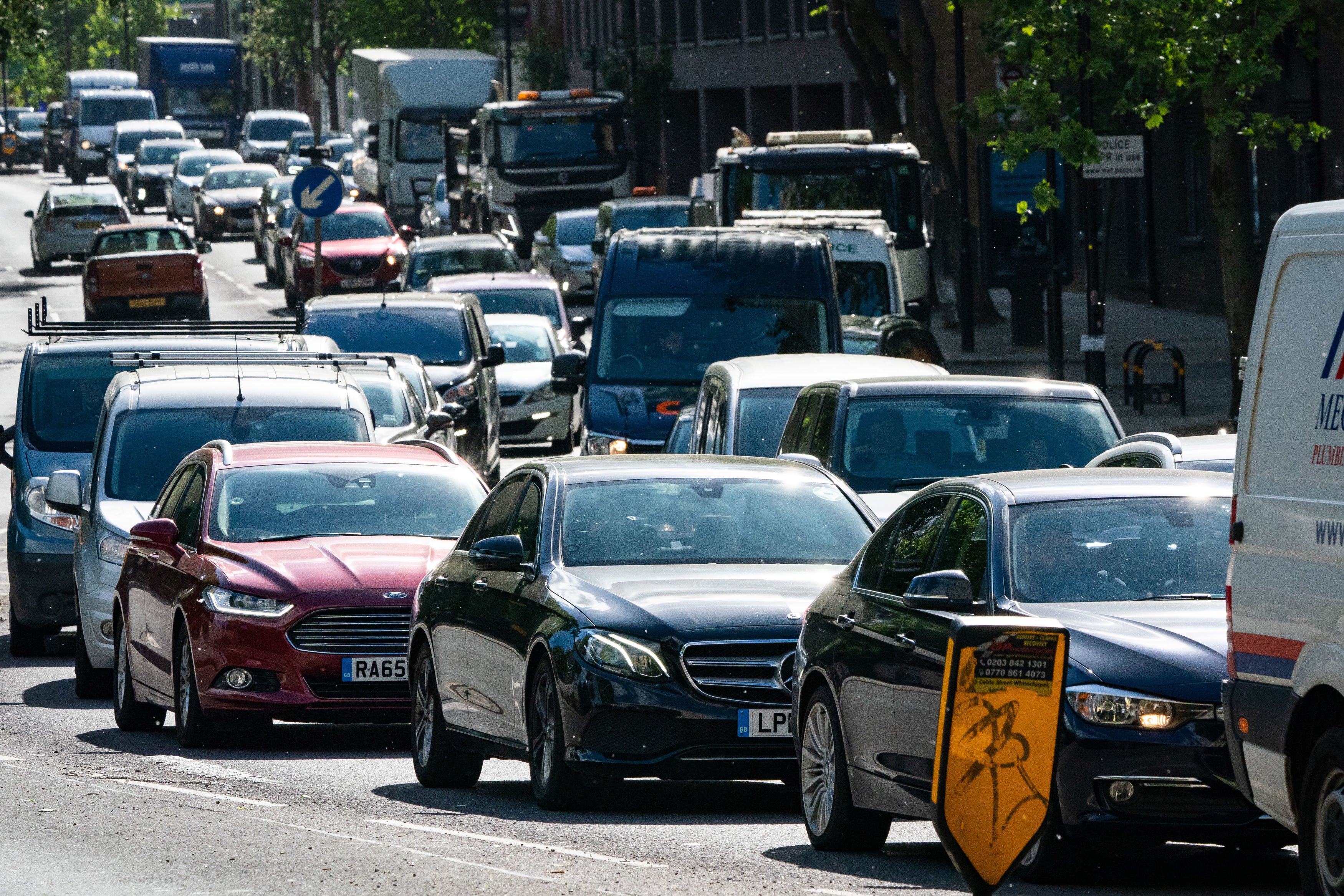 Heavy traffic on the A1203 in London in November