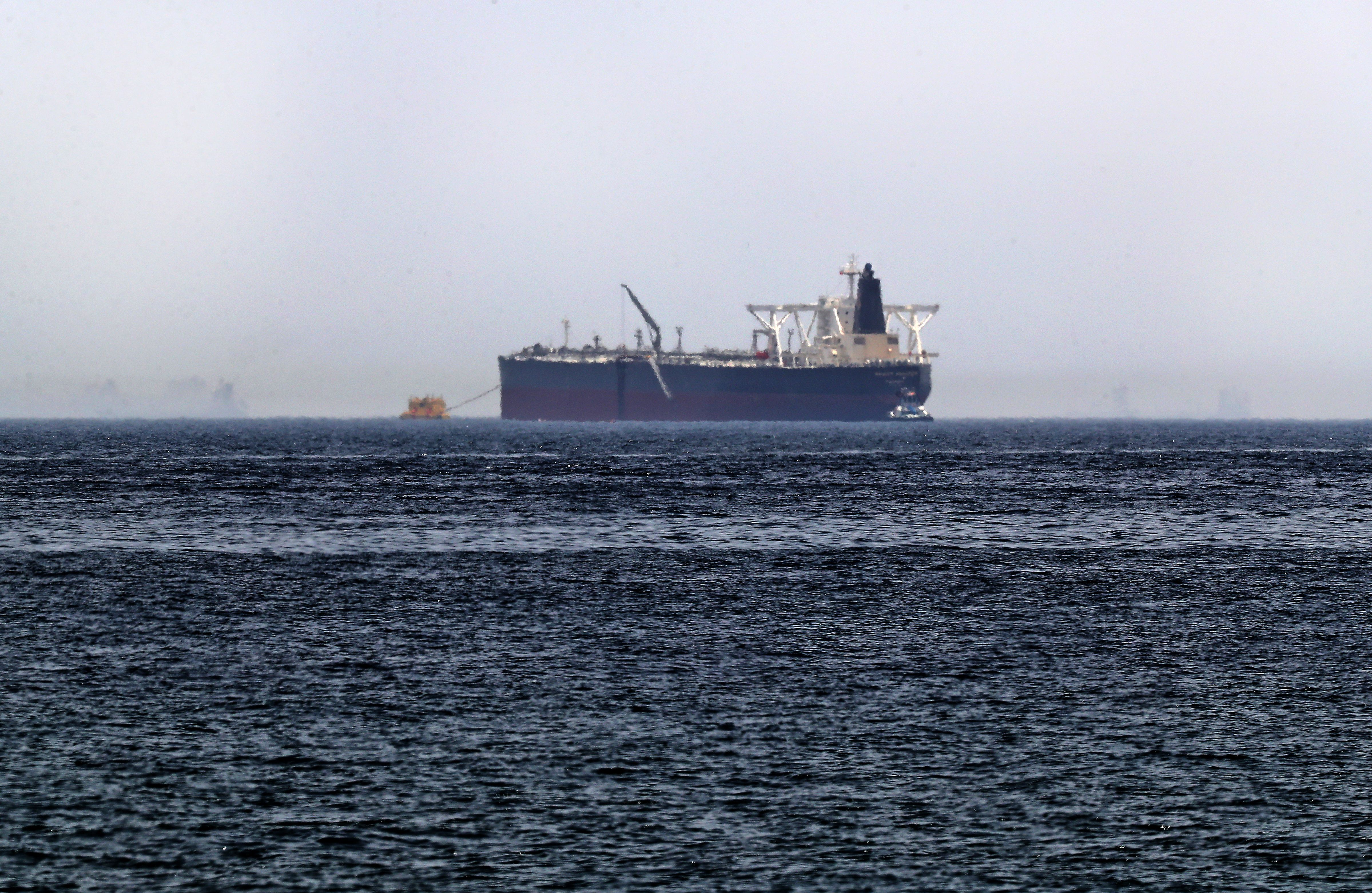 A picture taken on May 13, 2019, shows the crude oil tanker, Amjad, which was one of two Saudi tankers that were reportedly damaged in mysterious “sabotage attacks”, off the coast of the Gulf emirate of Fujairah. An oil tanker (not pictured) off the Saudi Arabian port city of Jeddah has been damaged after being hit by an ‘external source’, a shipping company has said