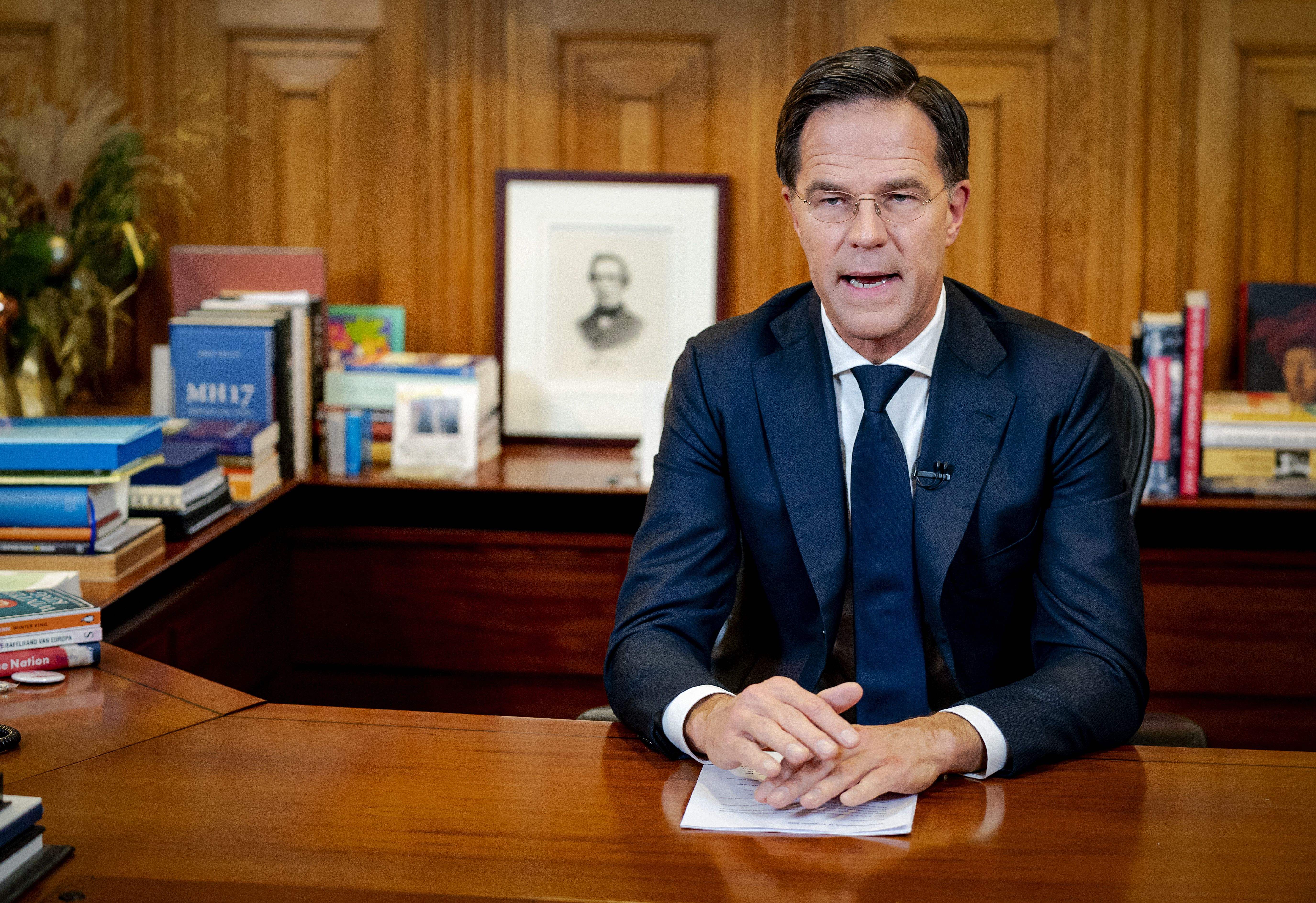 Prime Minister Mark Rutte adresses the nation in het Torentje about new measures against the novel coronavirus Covid-19, in The Hague, on 14 December, 2020