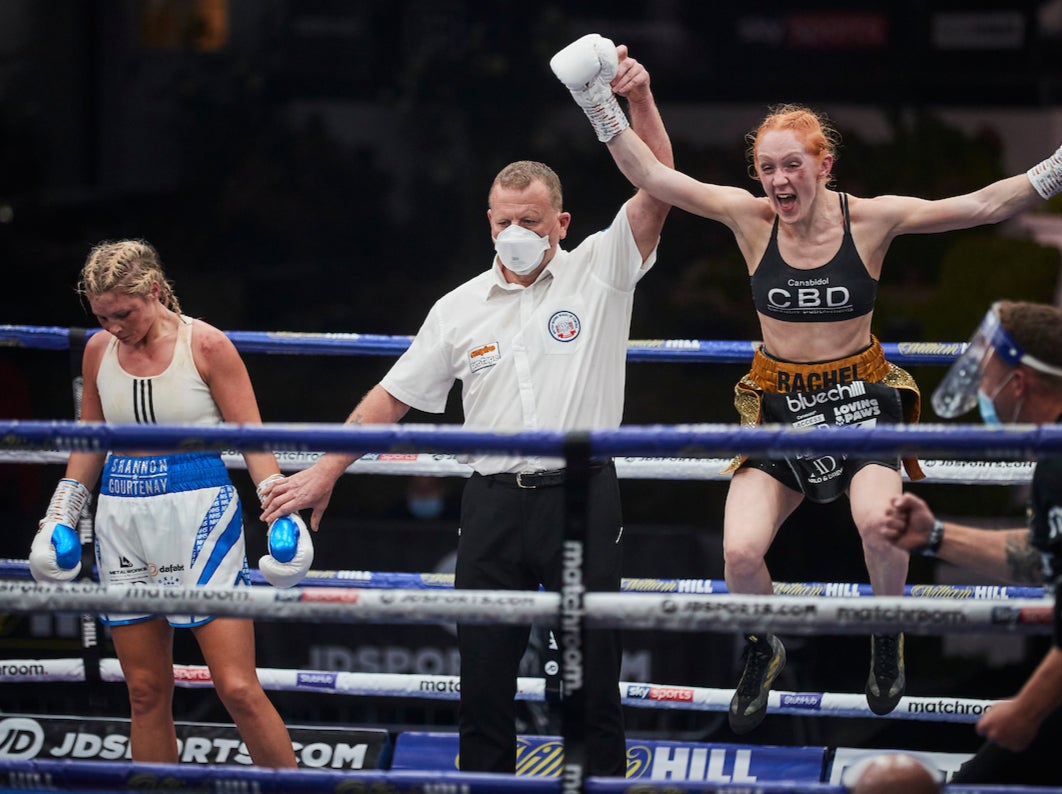 Rachel Ball celebrates defeating Shannon Courtenay