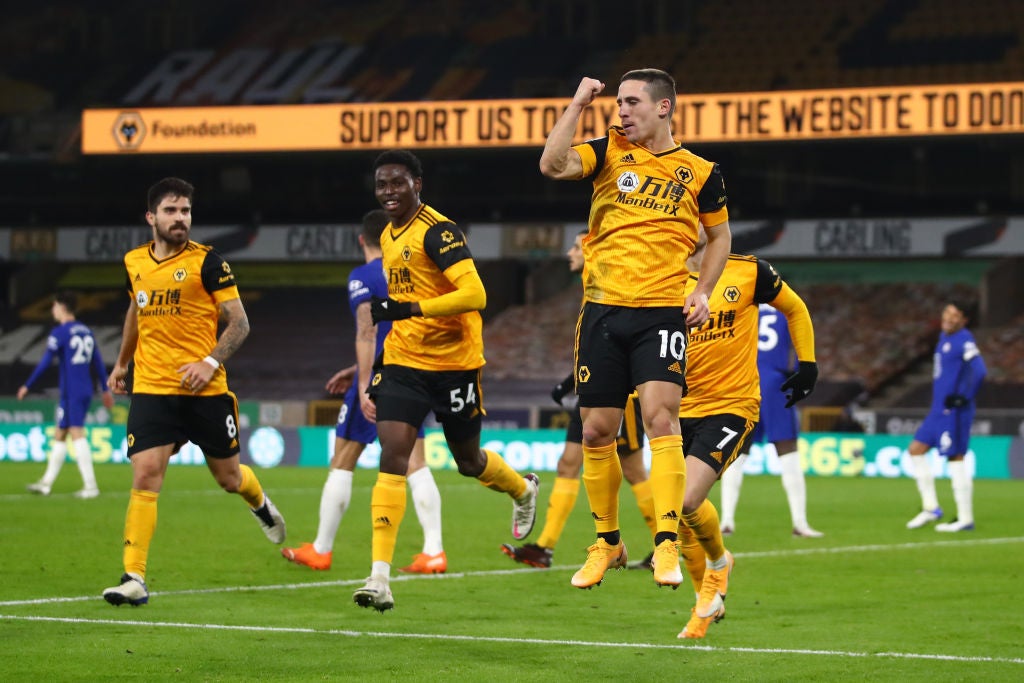 Podence celebrates for Wolves